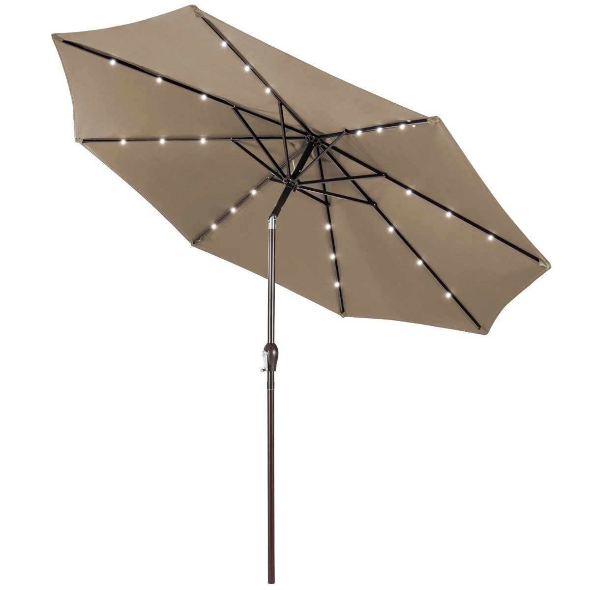 LED-valgustusega rippuv päikesevari (ø 3 m), solaartoitega, pruun
