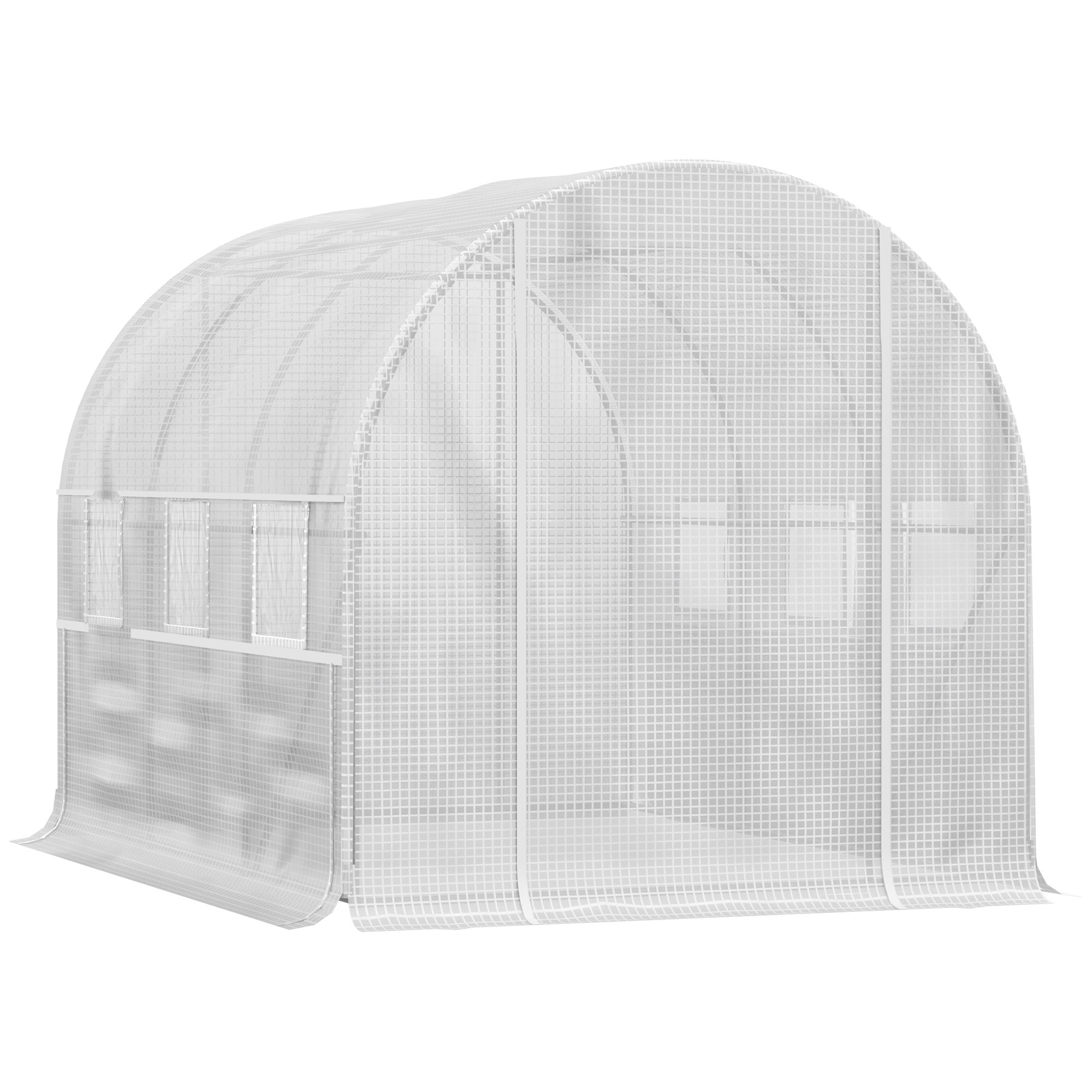 Kalvokasvihuone, 6 rullaikkunaa, vetoketjullinen ovi, ruostumattomasta teräksestä valmistettu runko, 2,95 x 2 x 2 m, valkoinen