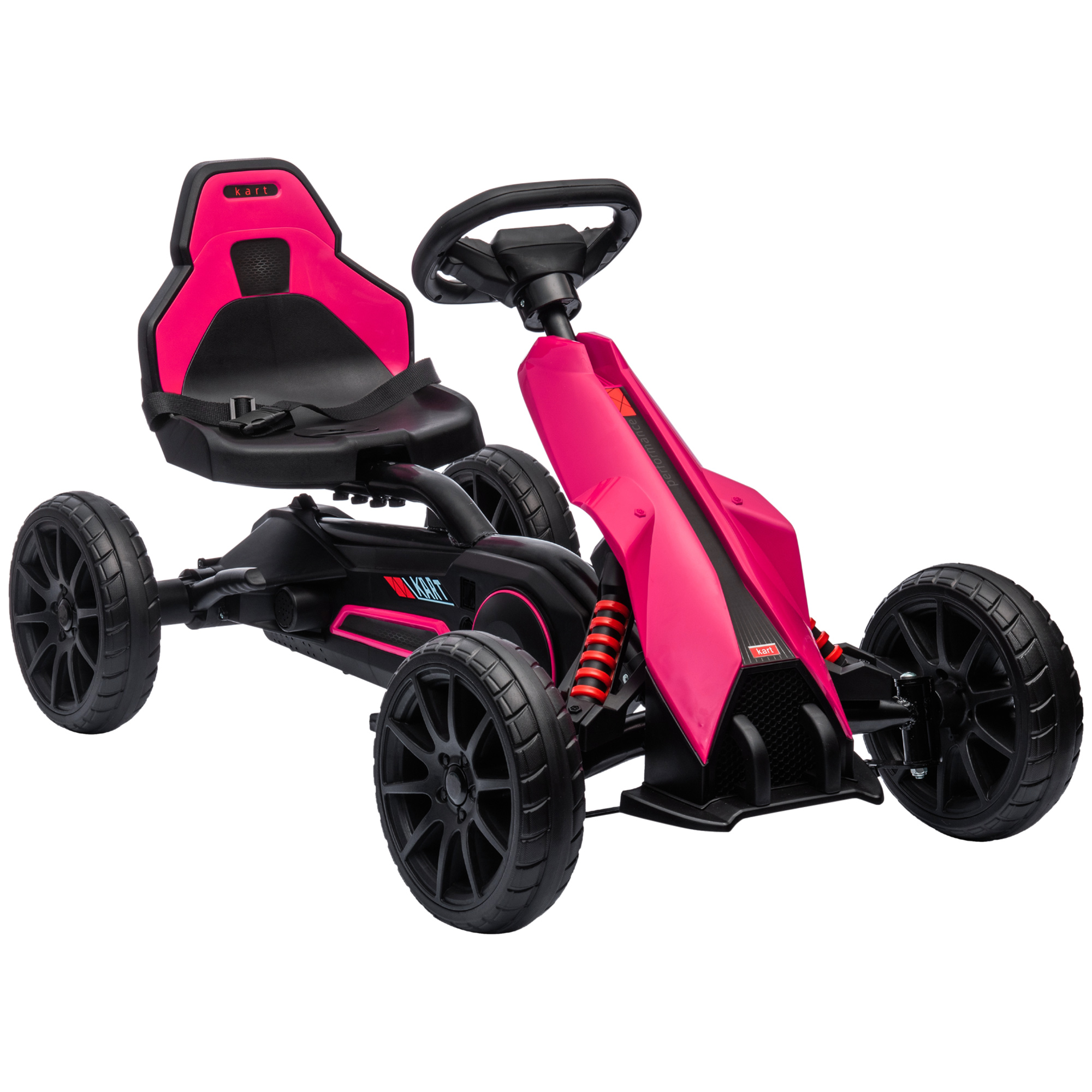 Karting, lasten ajoneuvo säädettävällä istuimella, polkuajoneuvo, polkuauto käsijarrulla, 3-8 vuotta, ulkokäyttöön, vaaleanpunainen