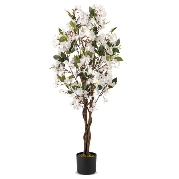 120 cm korkea keinotekoinen bougainvillea-puu kukkivilla kukilla - valkoinen