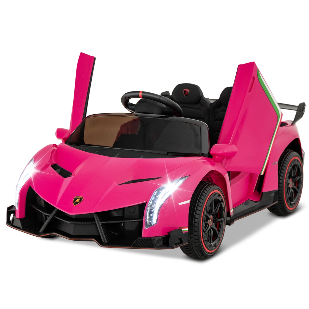 Lasten Lamborghini sähköauto kaukosäätimellä ja LED-ajovaloilla ja äänitorvella ja musiikilla Lasten auto pinkki