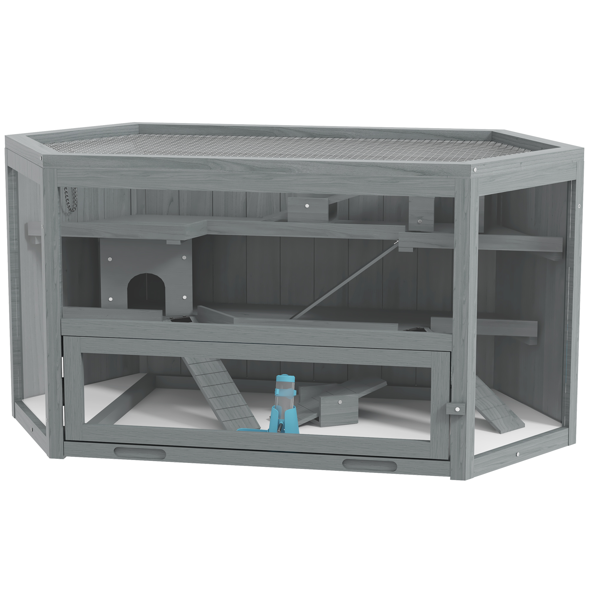 Hamsterin häkki, 3 tasoa, irrotettava tarjotin, puu/metalli, 115x60x55 cm