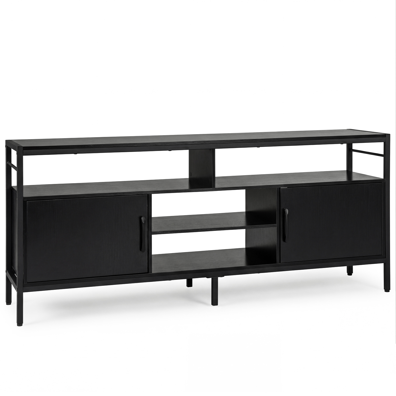 TV-taso/alakaappi 165 cm televisioille, 2 kaappia ja 4 avohyllyä, musta