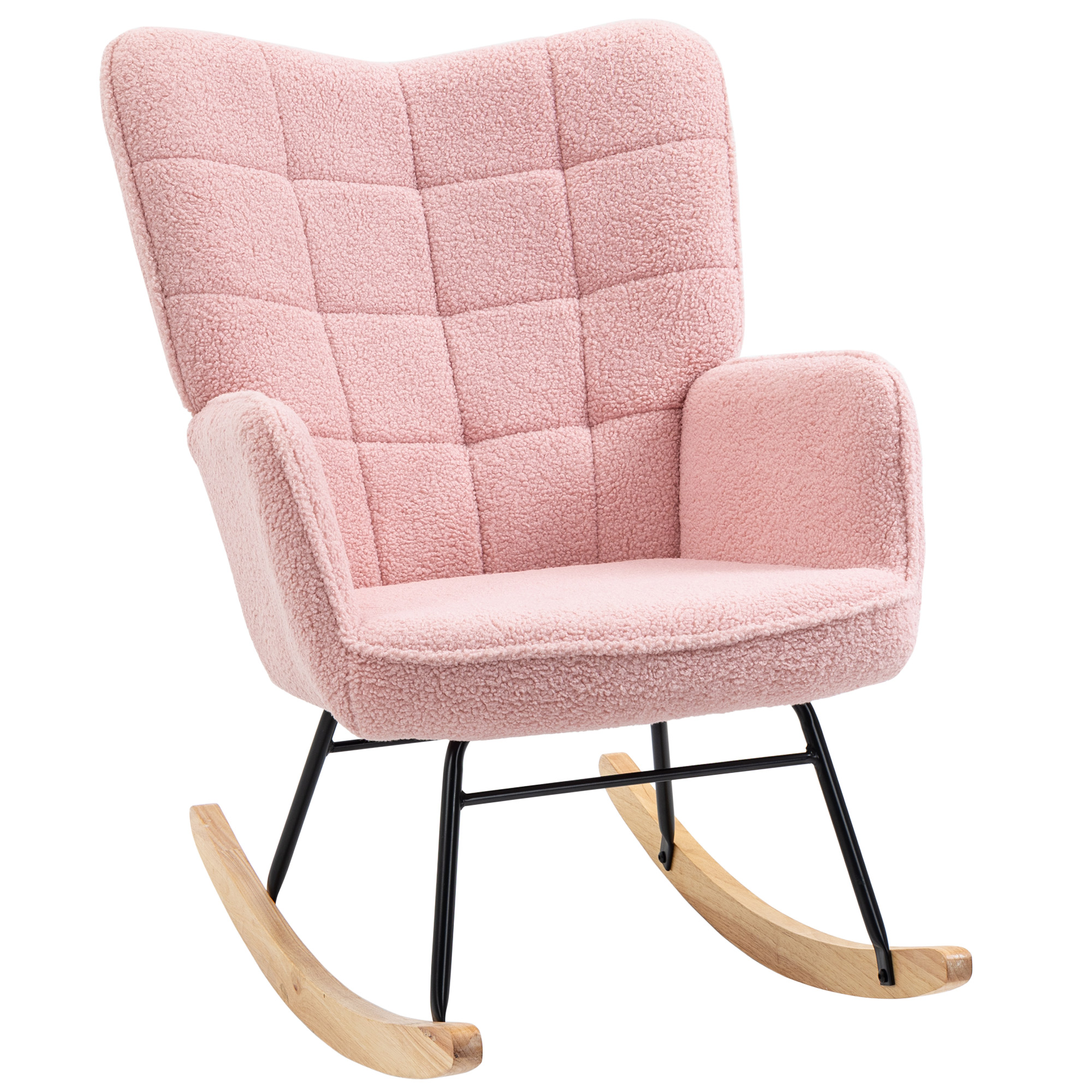 Retrotyylinen keinutuoli, massiivipuuta, nojatuoli, lepotuoli, 98 cm x 71 cm x 101 cm, pinkki