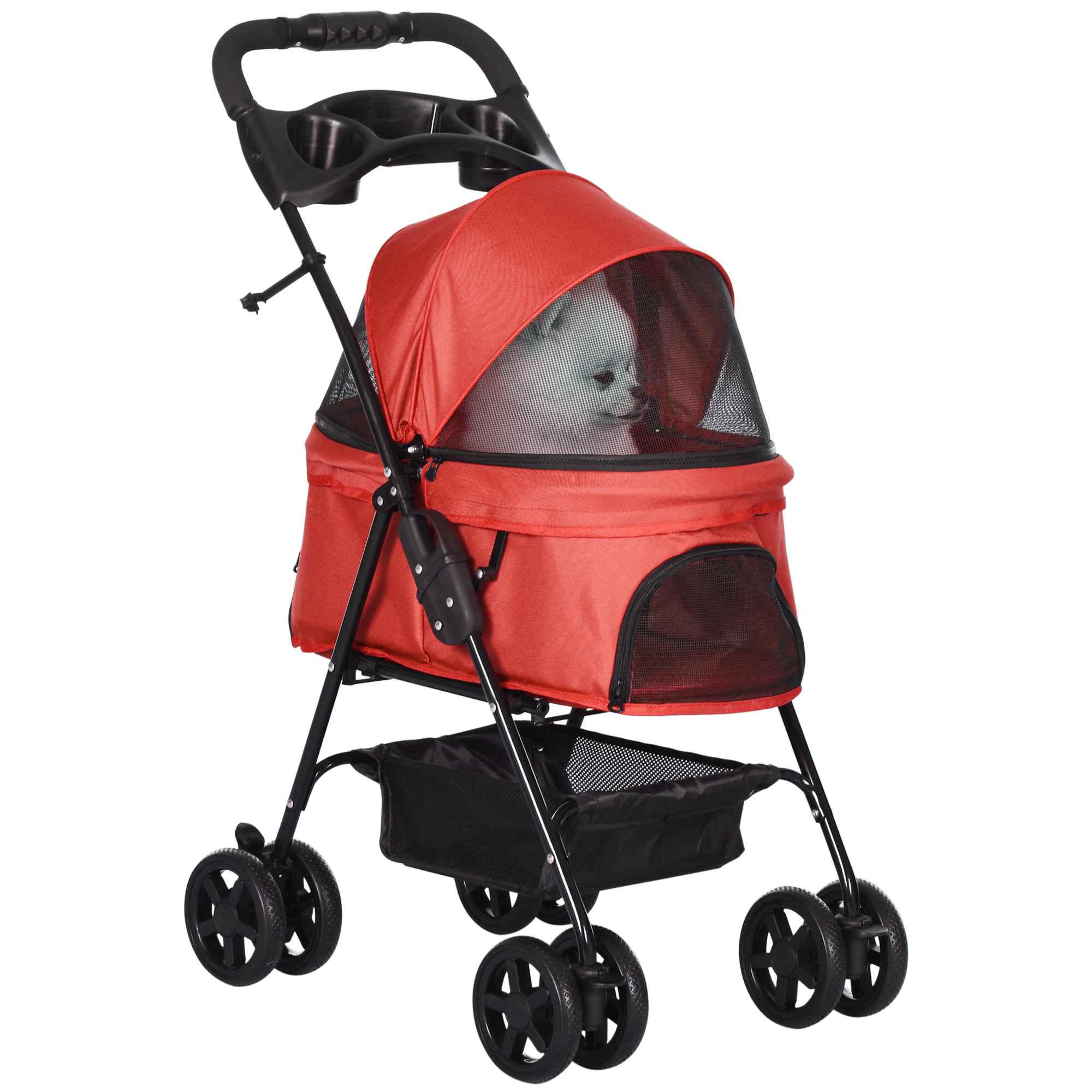 Koerakäru/käru kokkupandav kuni 4 kg võrgust aken põrandakorv topsihoidja eemaldatav varikatus punane 67 x 45 x 96 cm