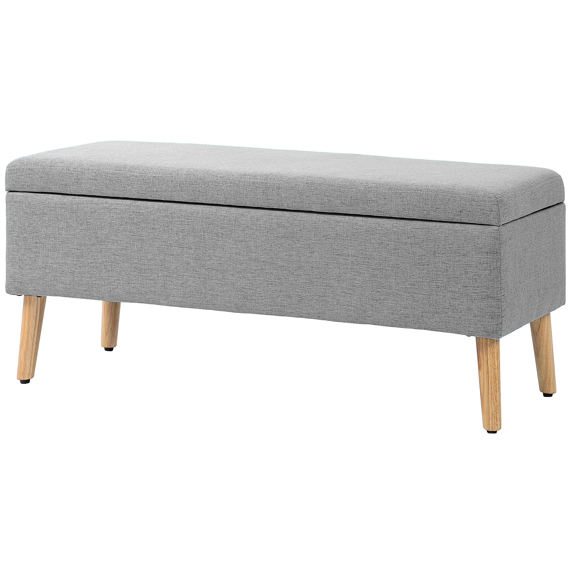 Polsterdatud pink panipaigaga linase imitatsiooniga kate kummipuust jalad kuni 220 kg 110x39x45cm hall