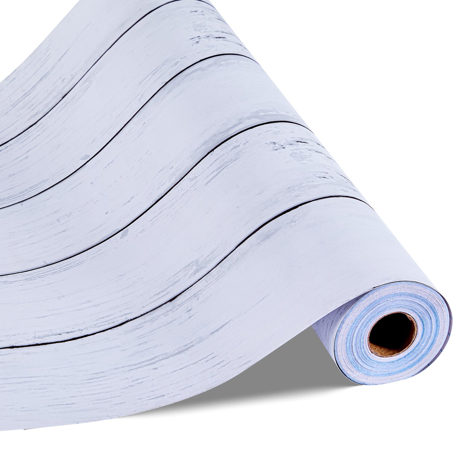 Irrotettava tapetti, 45 cm x 15 m, valkoinen puukuvioitu, vedenpitävä, itseliimautuva, helppo puhdistaa ja irrottaa, seinäkoristevinyylirulla makuuhuoneeseen, keittiöön, toimistoon, kylpyhuoneeseen, työpöydälle