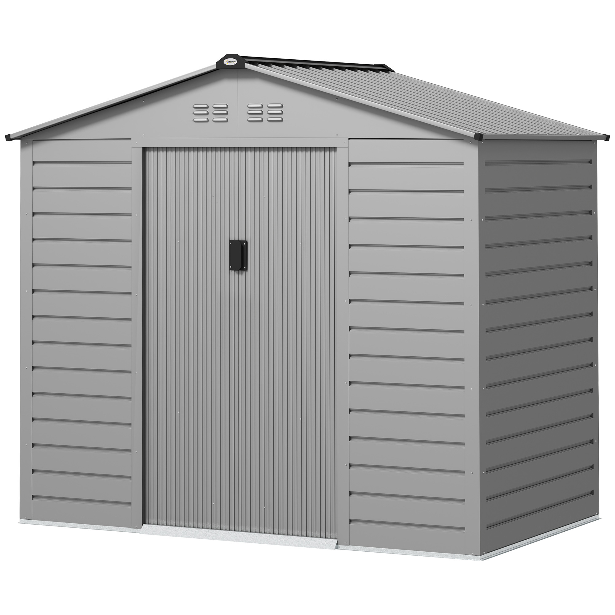 2,43 m² puutarhavaja, 213 x 131 x 192 cm, työkaluvaja harjakatolla, lukittava liukuovi, säänkestävä, harmaa
