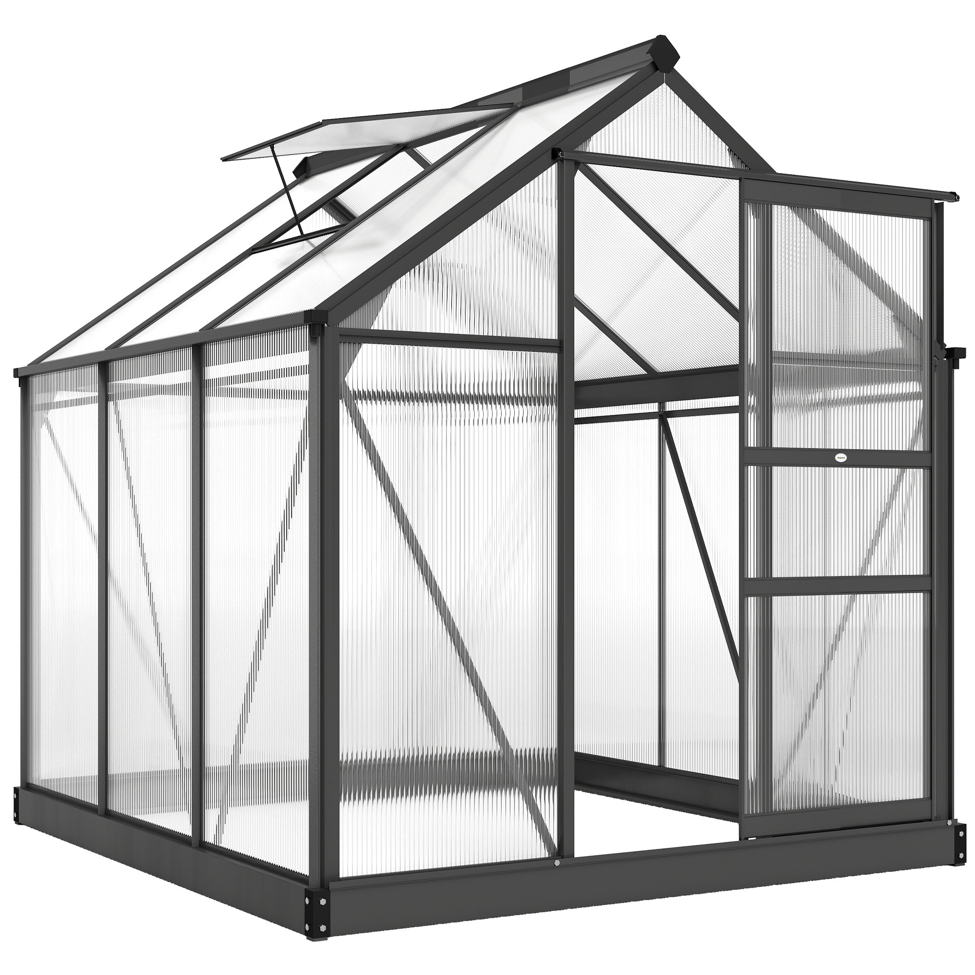 Alumiininen kasvihuone 3,65 m² 190 x 192 x 201 cm perustuksilla, kattoikkunalla, liukuovella, 4 mm paneeleilla, UV-suojattu