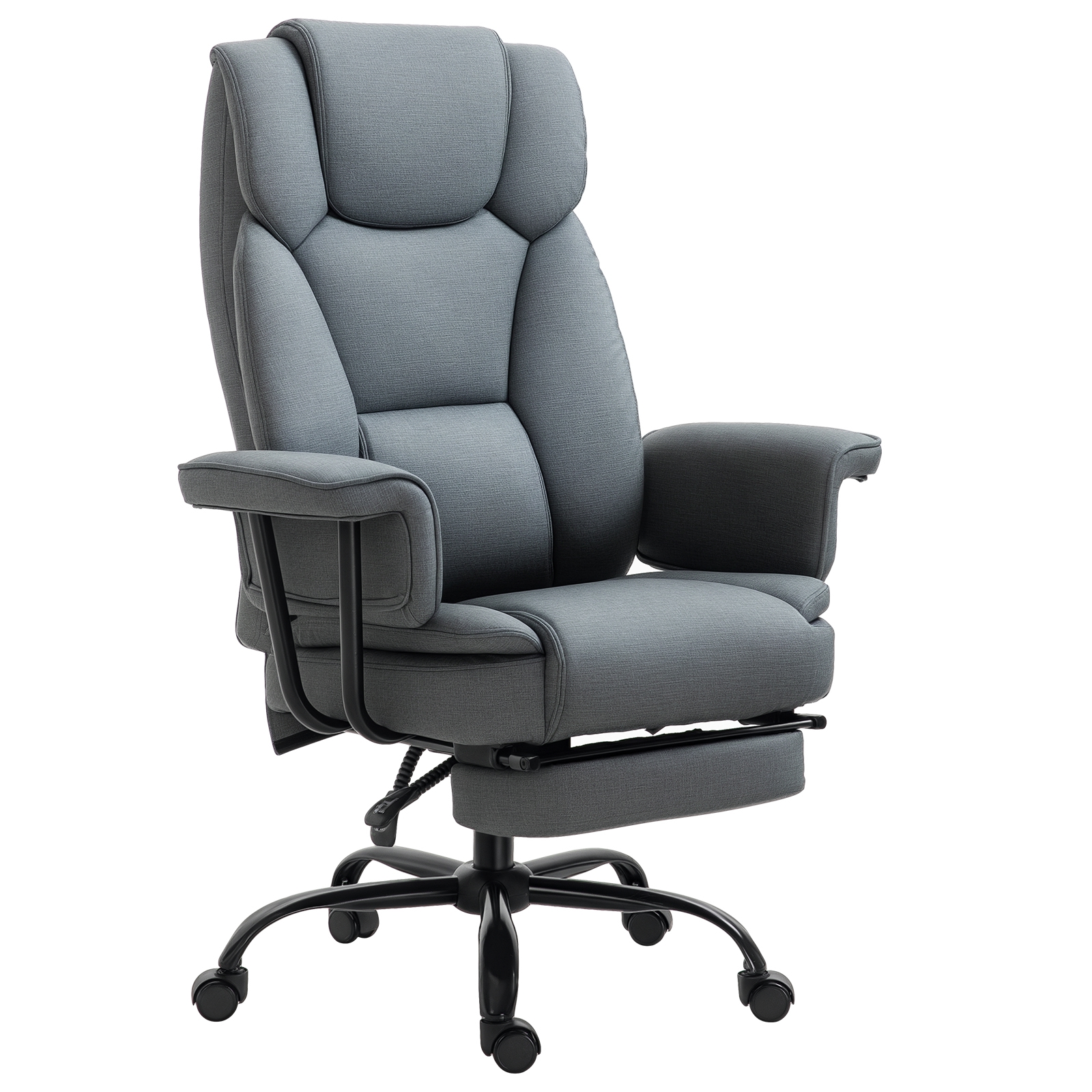 Toimistotuoli, ergonominen johtajantuoli, 360° kääntyvä, korkeussäädettävä tietokonetuoli niskatuella ja pehmustetuilla käsinojilla ja jalkatuella, keinonahka, 68 x 80 x 120–126 cm