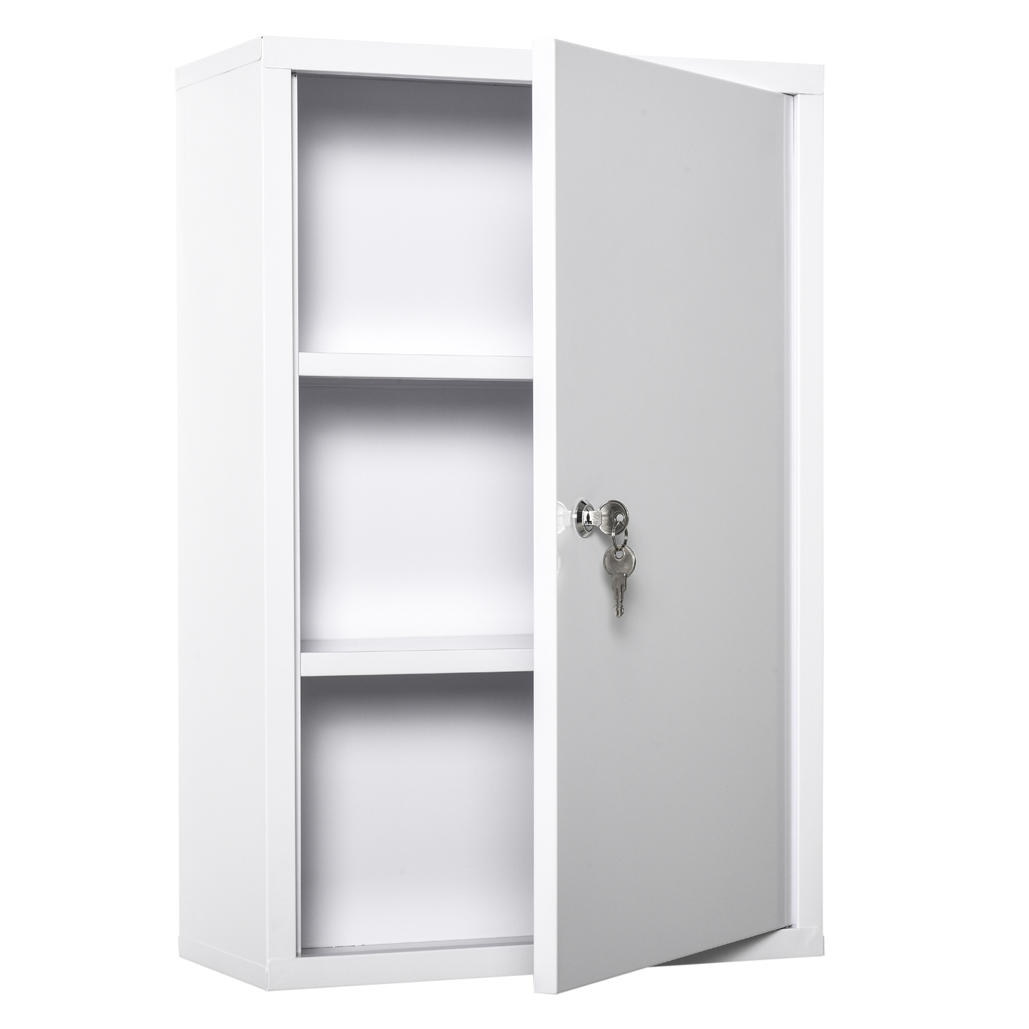 Lääkekaappi, lukittava metallinen lääkekaappi, jossa 3 lokeroa, ensiapukaappi, 40 x 18 x 60 cm, valkoinen