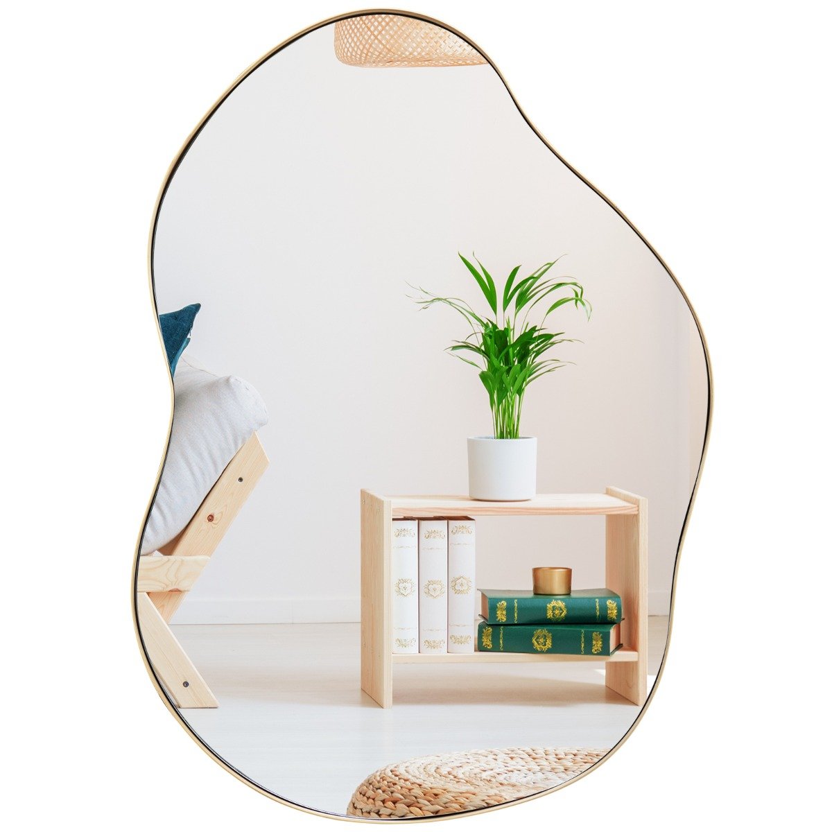 Epäsymmetrinen seinäpeili, epäsäännöllinen, premium-taustalevyllä - kultainen