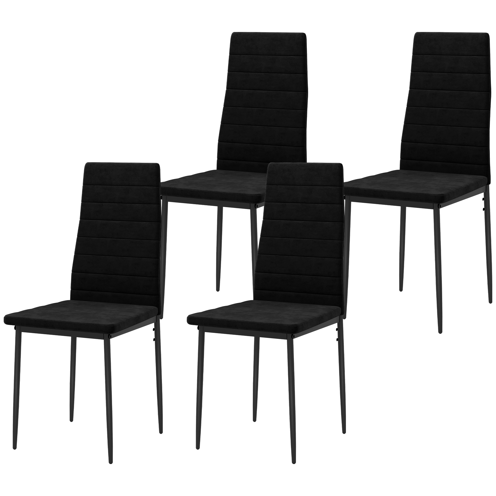 4 ruokatuolin setti, käsinojattomat, kangasverhoilu, metallijalat, musta