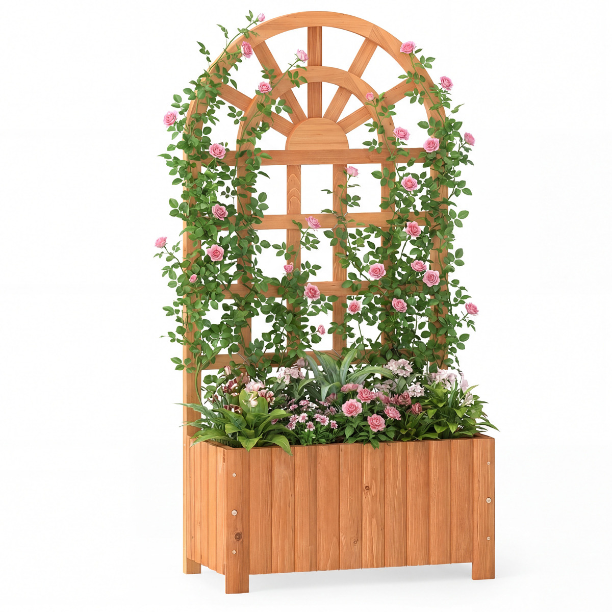 Puinen kohopenkki säleiköllä 122 cm ulkokäyttöön - ruskea
