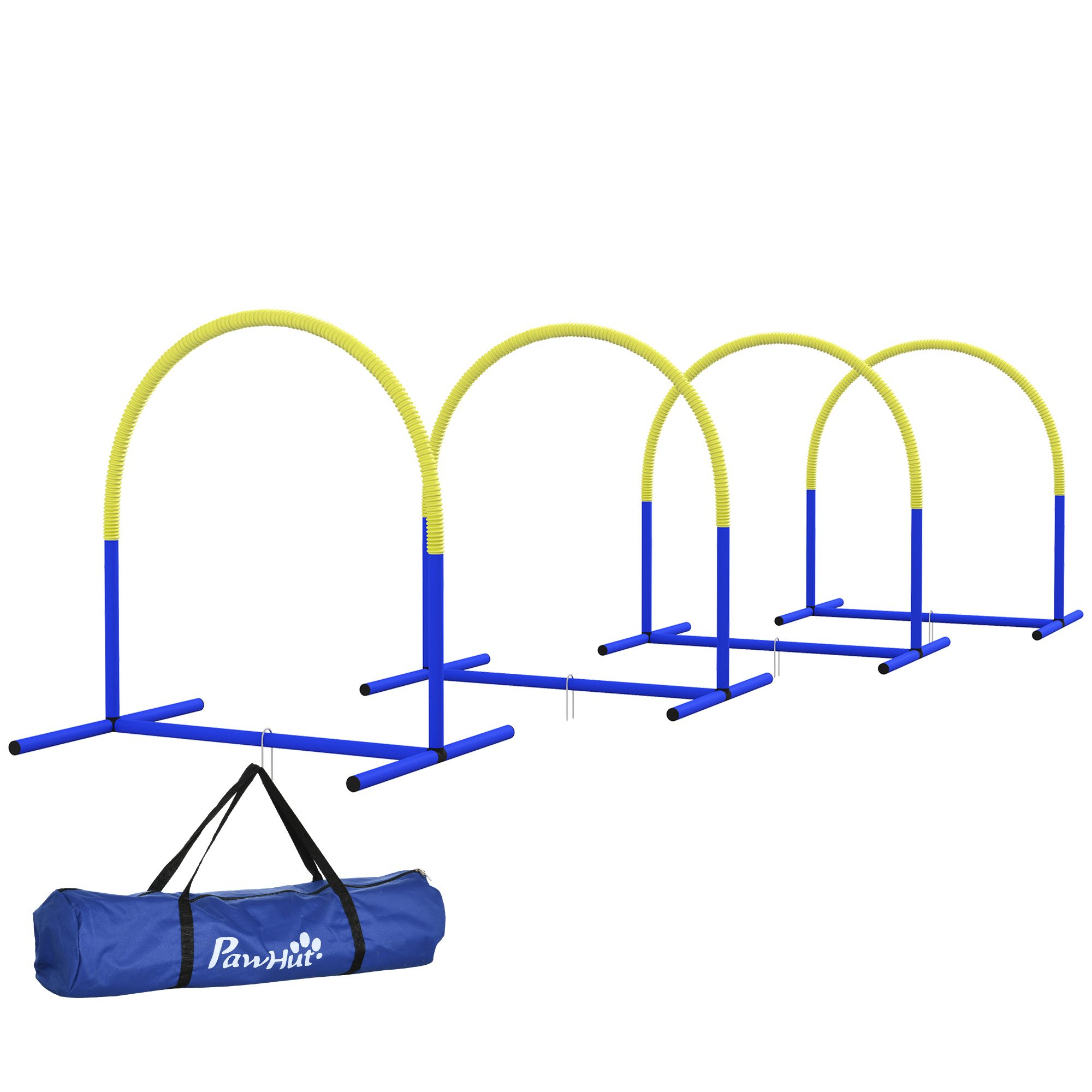 Agility komplekt koertele koeratreening 4 kaaret algajatele kandekotiga sinine+kollane 88 x 64 x 95 cm