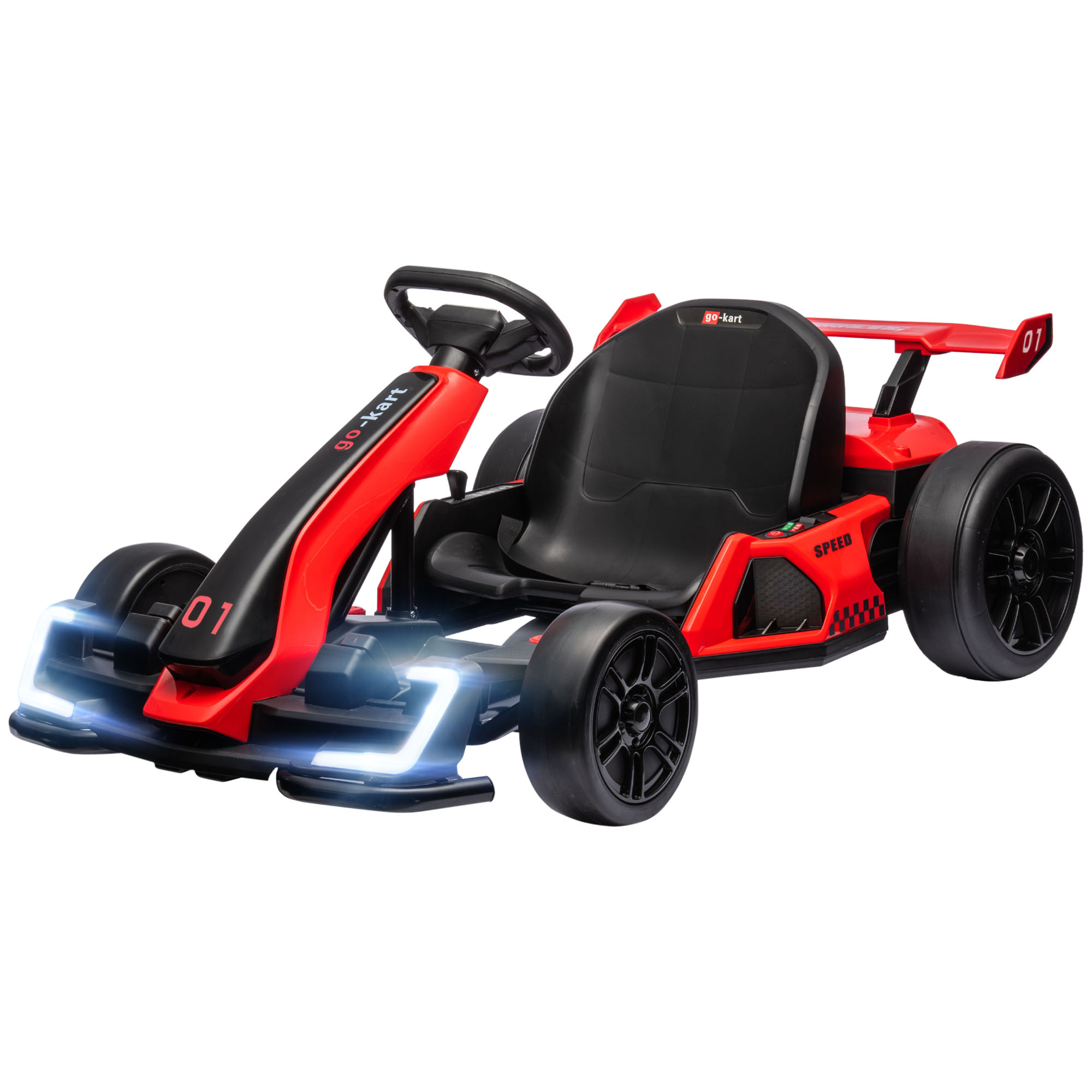 Lasten karting-auto, sähkökarting äänimerkillä ja musiikkitoiminnolla, säädettävä istuin, jopa 12 km/h, muovia, metallia, punainen