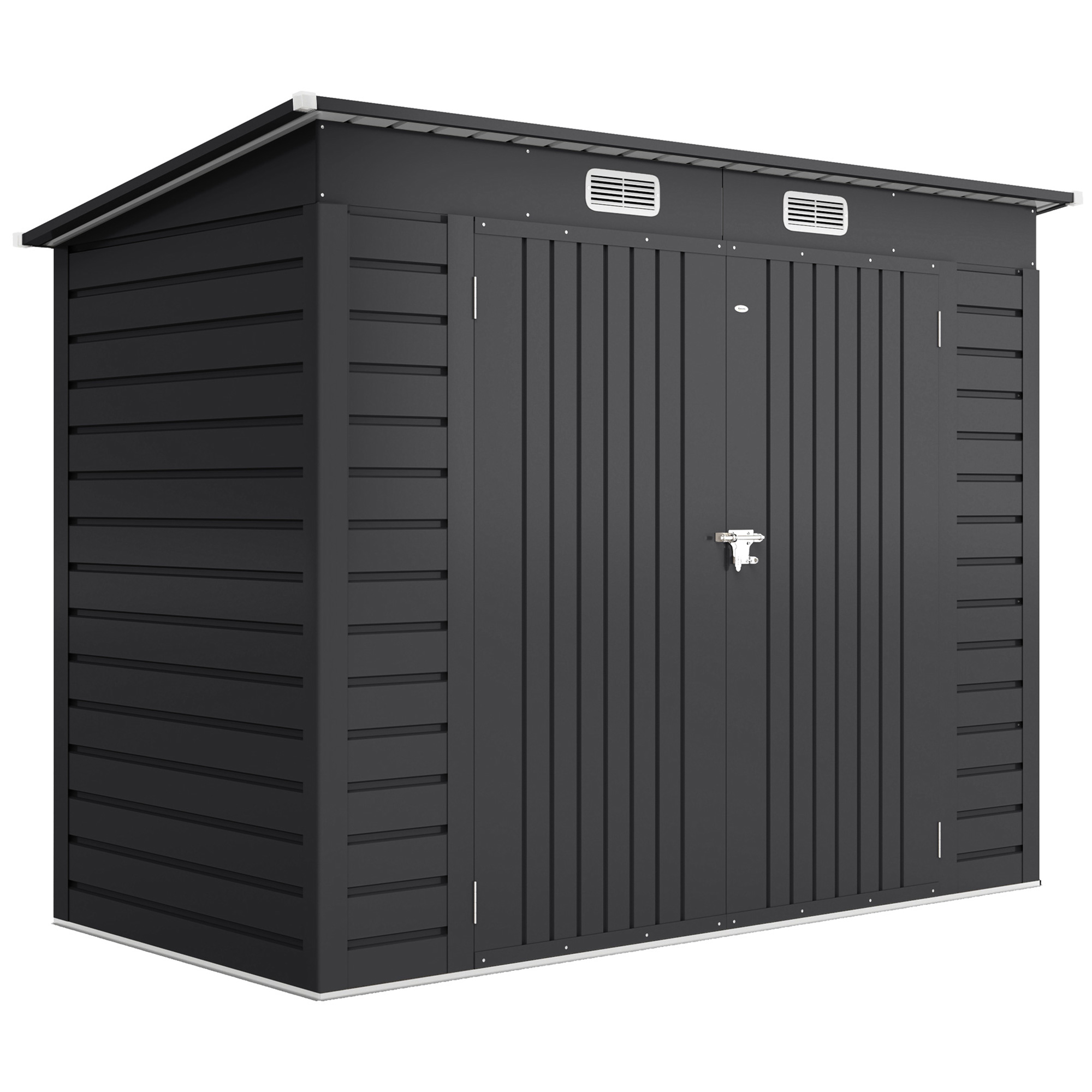 Teräksinen puutarhavaja, työkaluvaja, pariovet, 249L x 121S x 166/183Kcm, harmaa