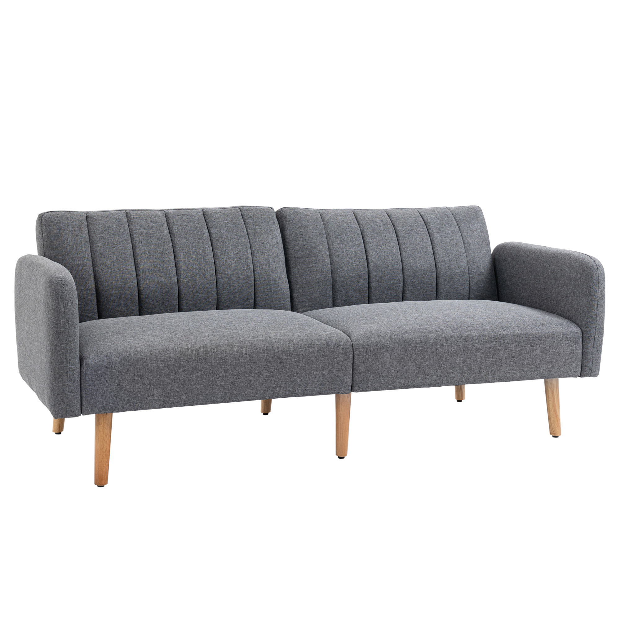 Vuodesohva, 2-istuttava kangassohva, sohva nukkumistoiminnolla, pellavan kaltainen polyesteri, kumipuu, 173 x 75 x 73 cm, harmaa