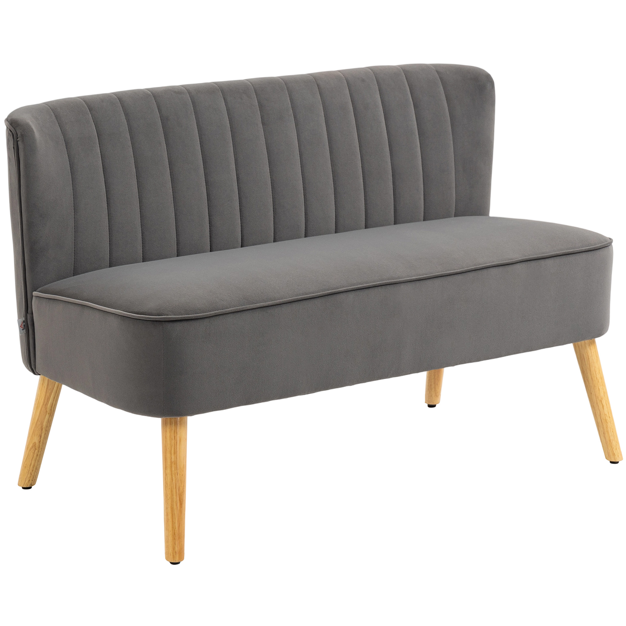 Retrohenkinen 2-istuttava sohva, puiset jalat, 117 cm x 56,5 cm x 77 cm, tummanharmaa