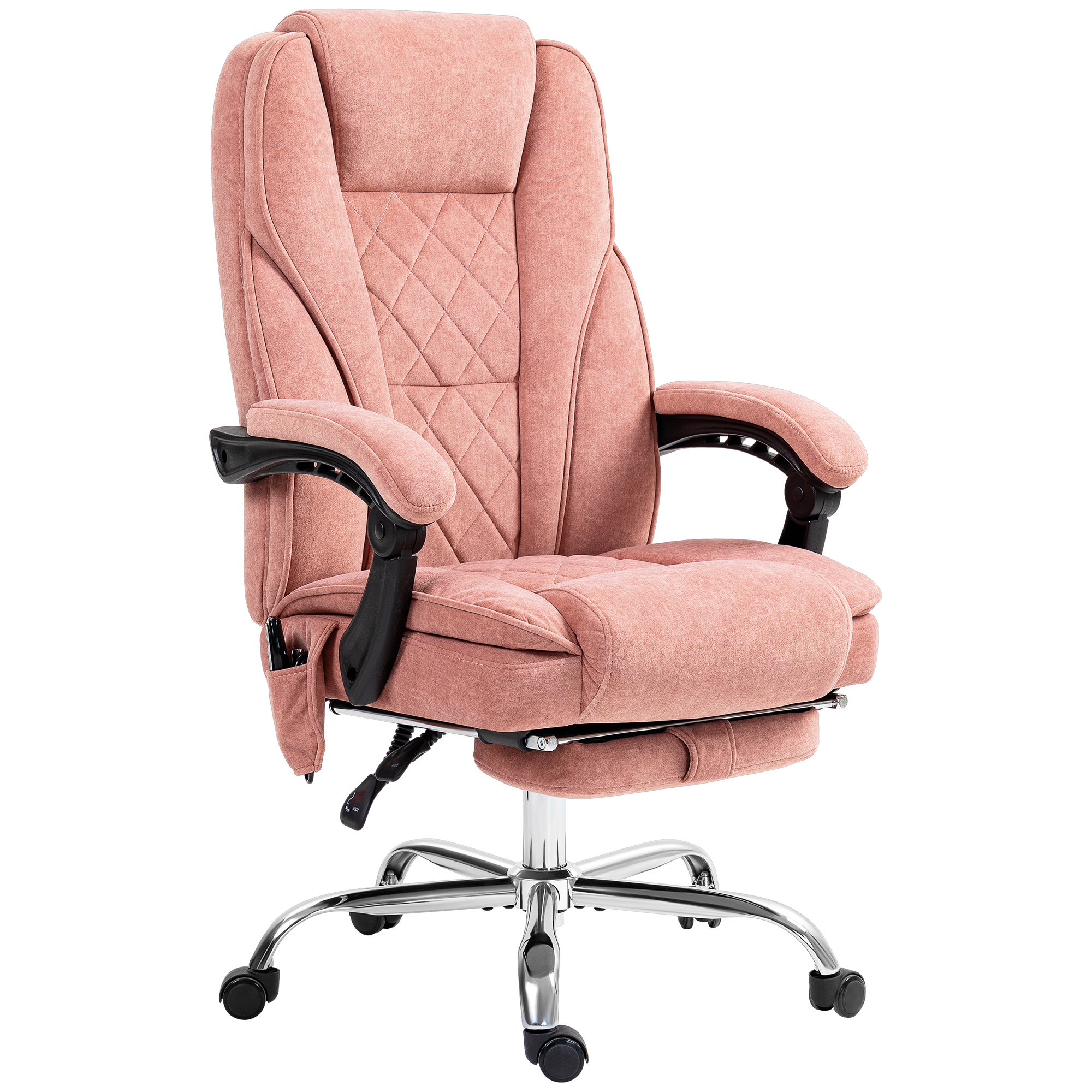 Ergonominen työtuoli hierontatoiminnolla, jalkatuki, pyörivä, pyörät, pinkki