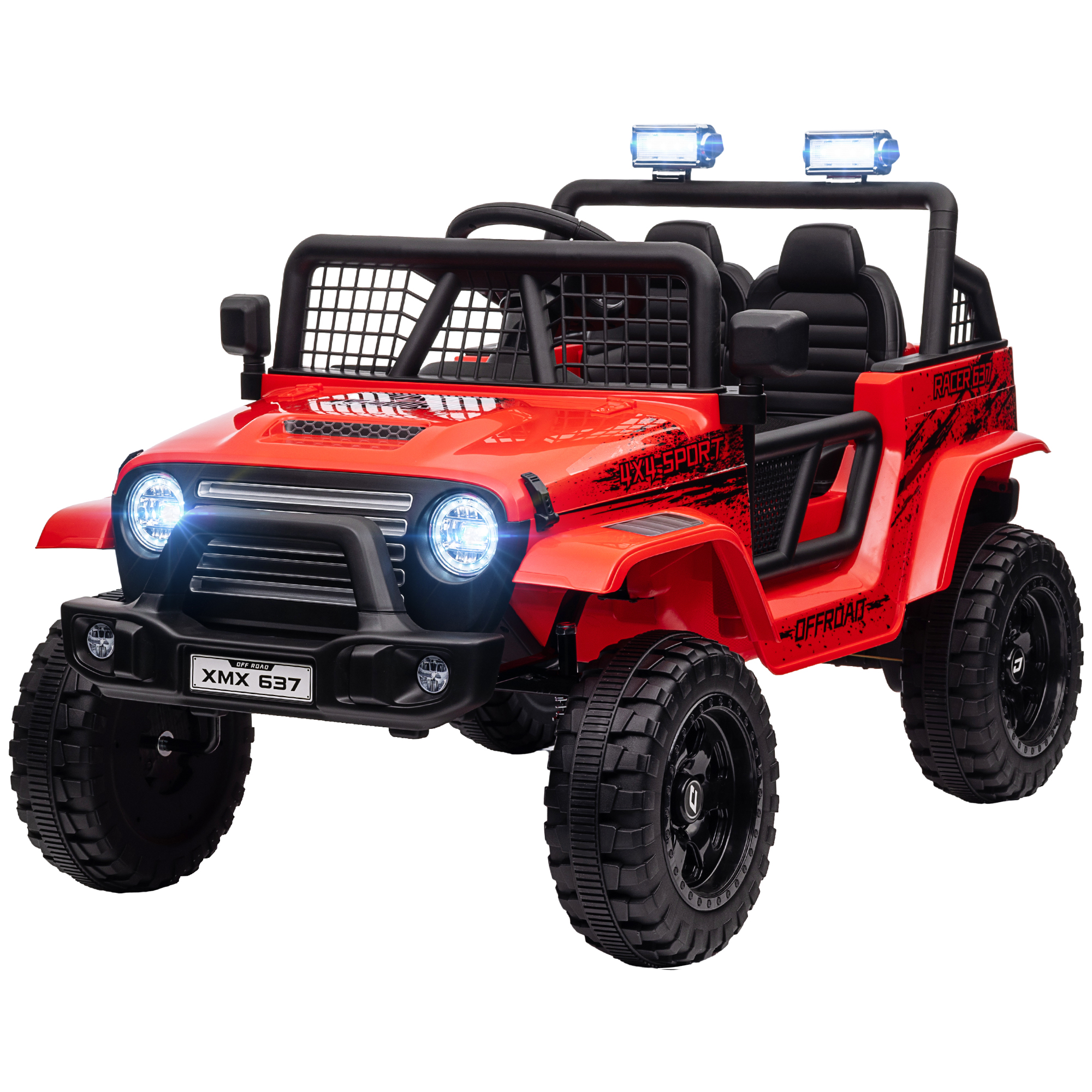 Lasten sähköauto tasaisella jousituksella, kauko-ohjattava, LED-valot, äänimerkki, 12 V moottorit, valmistettu muovista ja metallista, punainen
