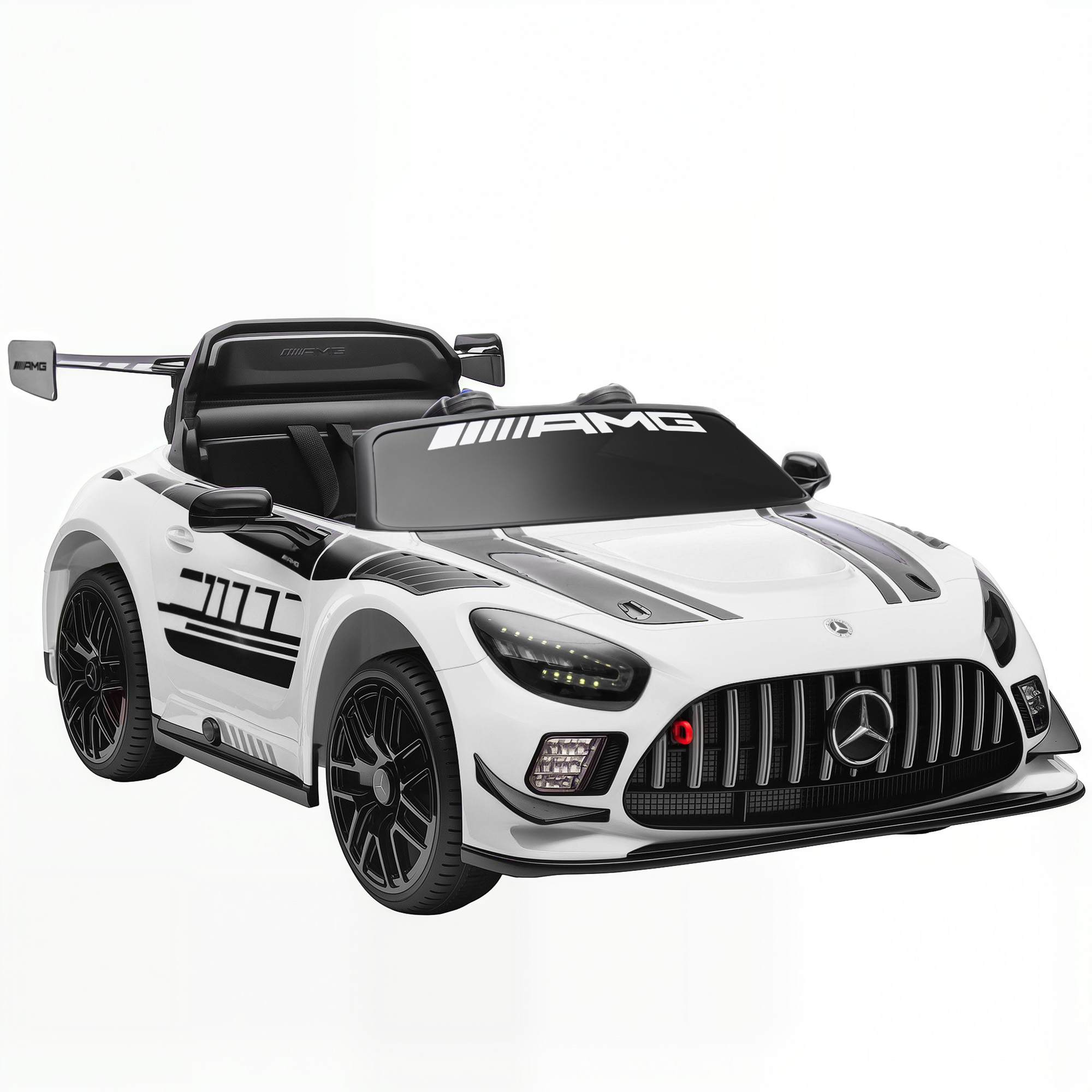 Mercedes sähköauto, lasten ajoauto, 12 V akku, LED-valot, musiikkitoiminto, äänimerkki, 3-8 vuotta, valkoinen