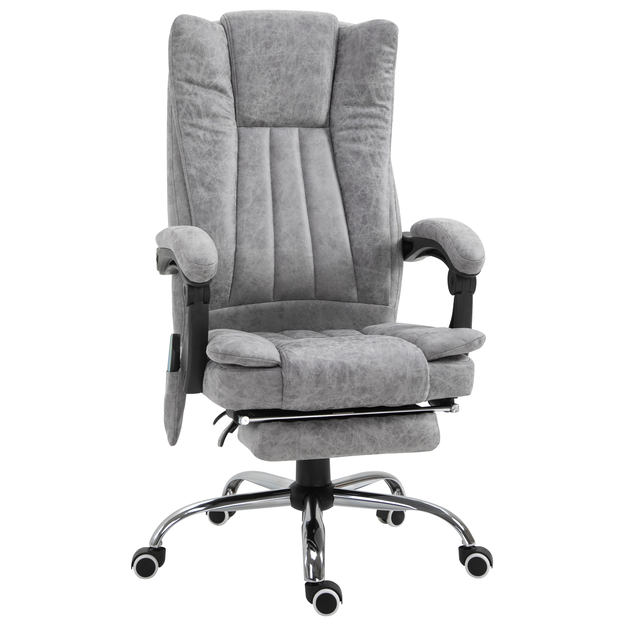 Työtuoli hierontatoiminnolla, ergonominen työtuoli lämmitystoiminnolla, kallistustoiminto, korkeussäädettävä pyörivä tuoli jalkatuella, sivutasku, harmaa