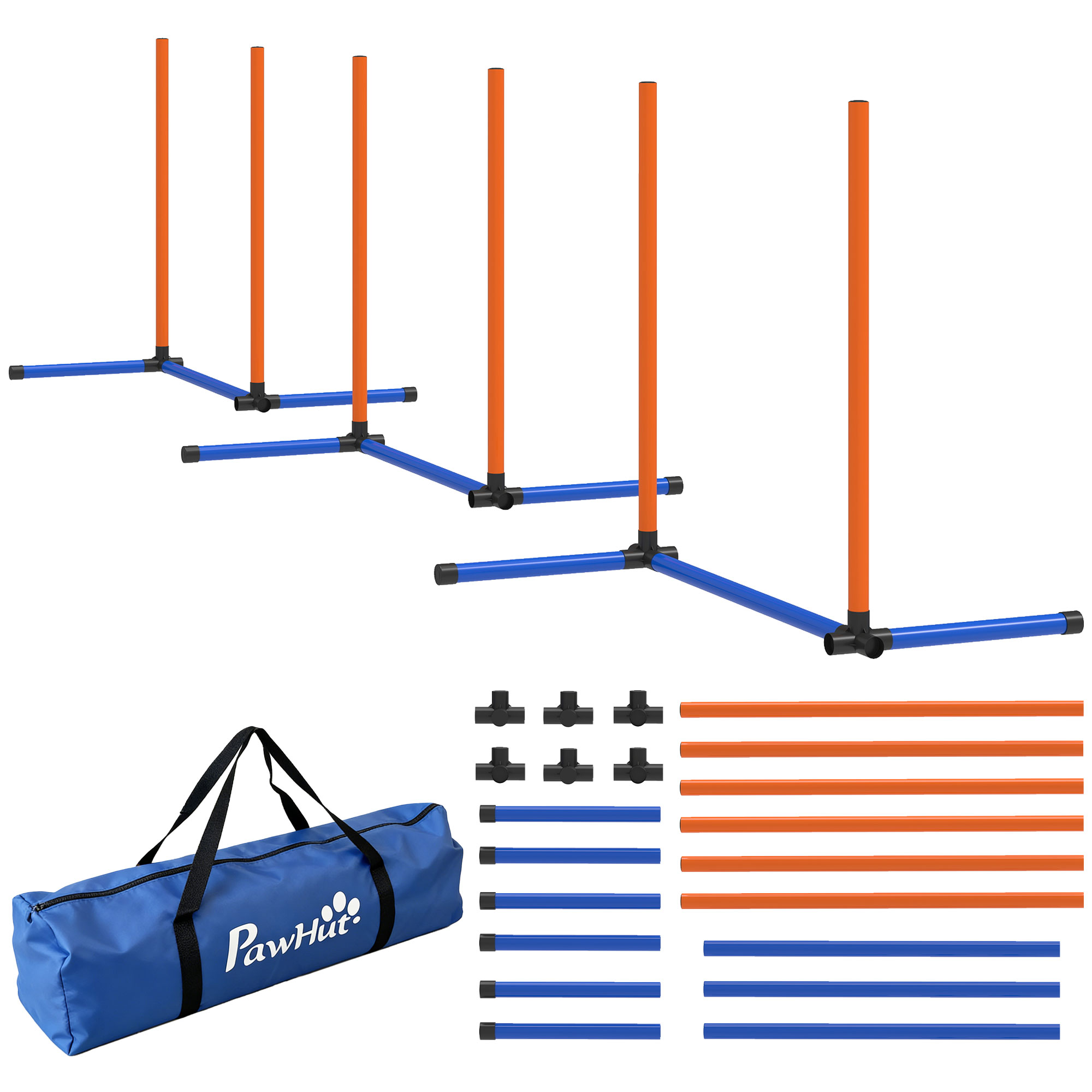 Agility-setti koirille, 3-osainen agility-väline pujottelukepeillä, kantolaukku, koulutussetti kaikenkokoisille koirille, oranssi