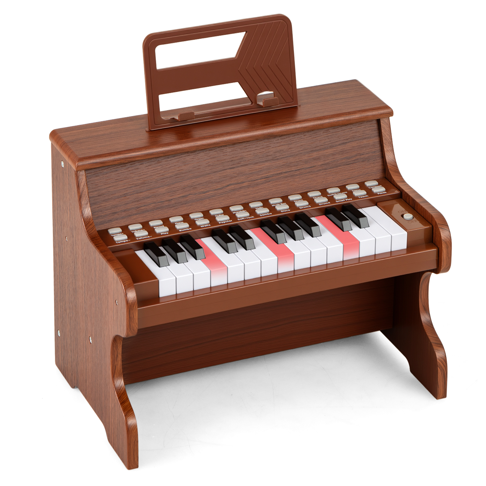 25 kosketinta lasten pianokoskettimisto säädettävällä nopeudella ja opetustilalla - ruskea