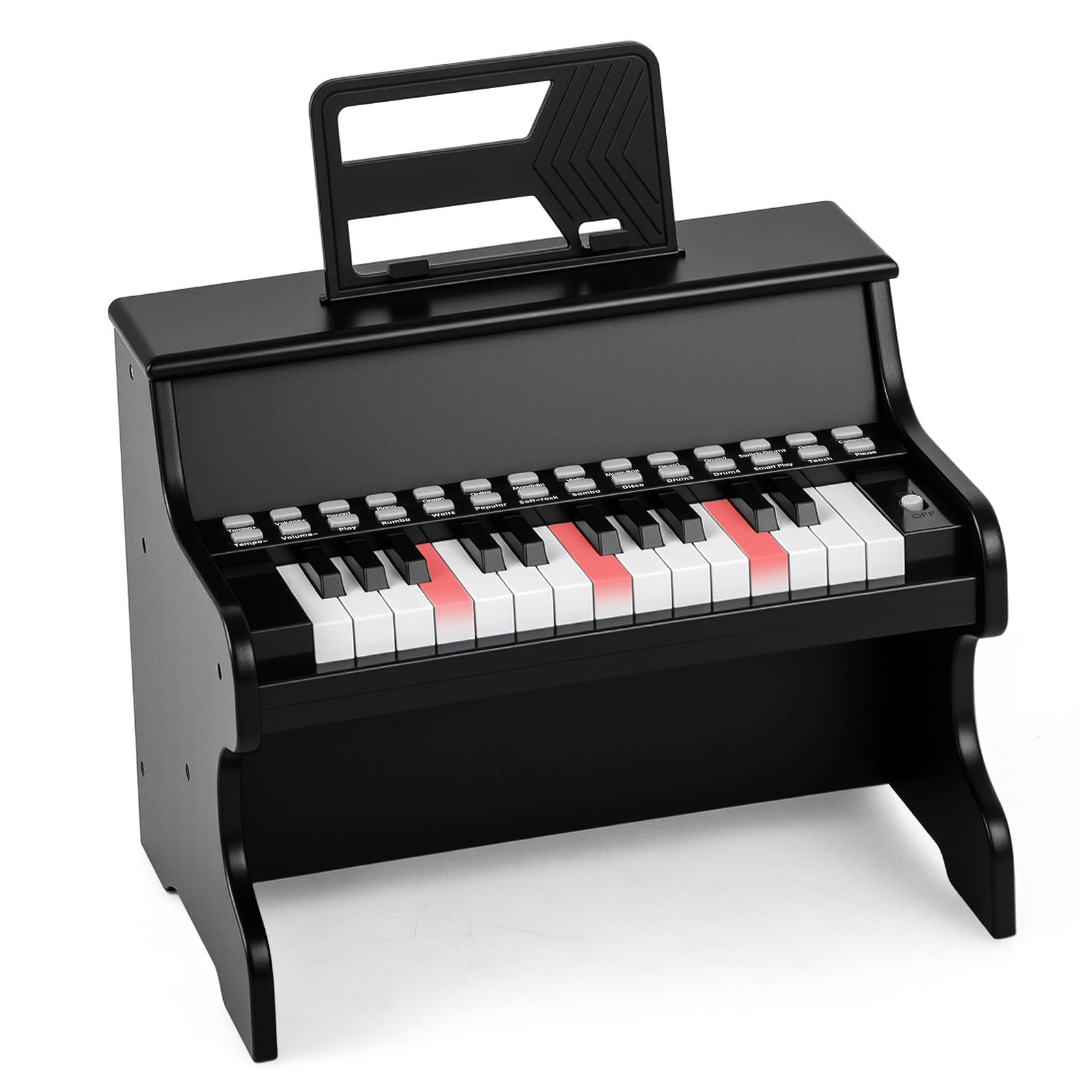 25 kosketinta lasten pianokoskettimisto säädettävällä nopeudella ja opetustilalla - musta
