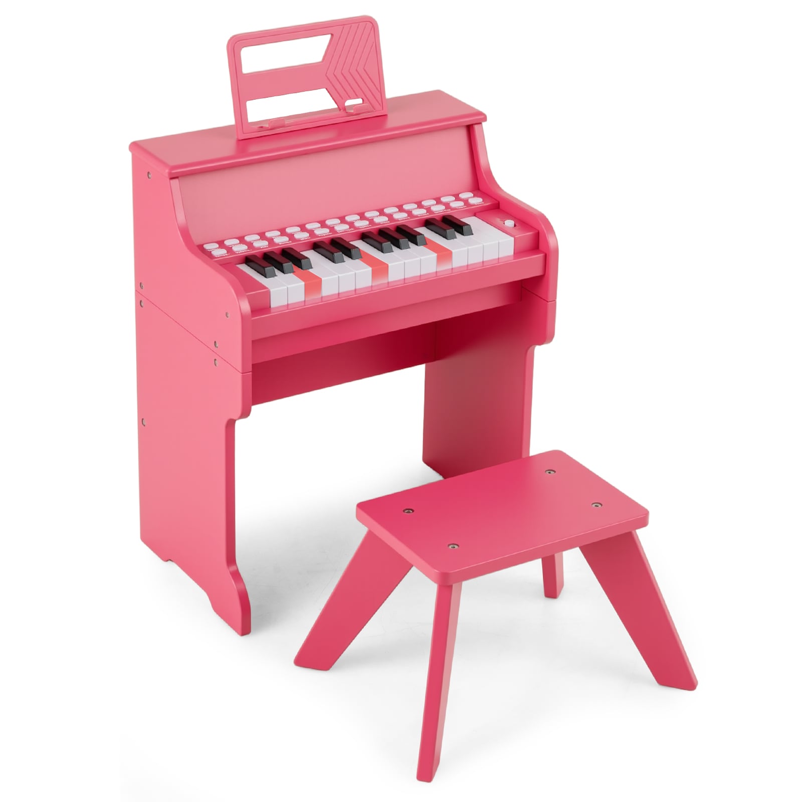 25 näppäintä lasten pianokoskettimisto jakkaralla mini-digipiano puinen lelu säädettävällä nopeudella ja äänenvoimakkuudella - vaaleanpunainen