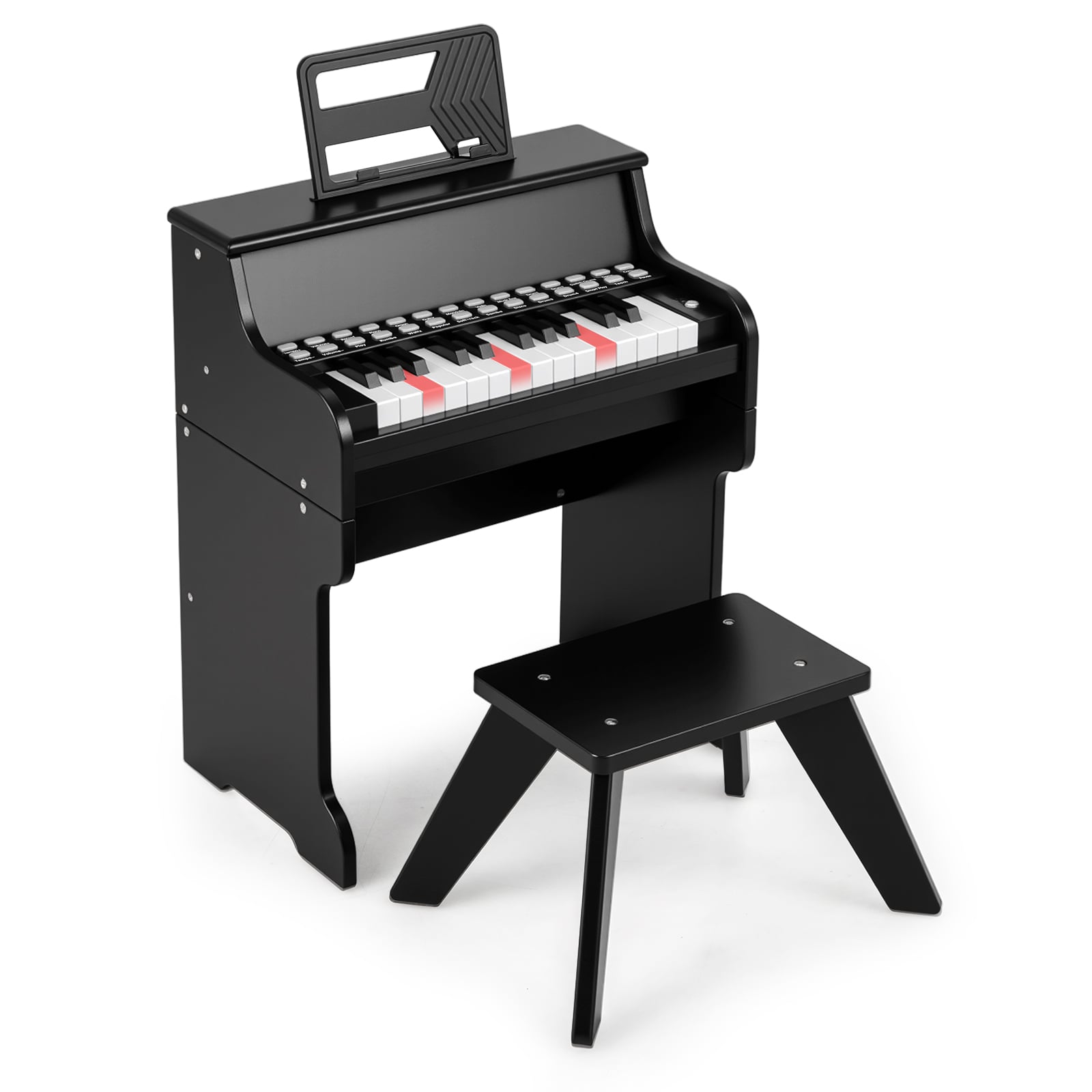 25 näppäintä lasten pianokoskettimisto jakkaralla mini-digipiano puinen lelu säädettävällä nopeudella ja äänenvoimakkuudella - musta