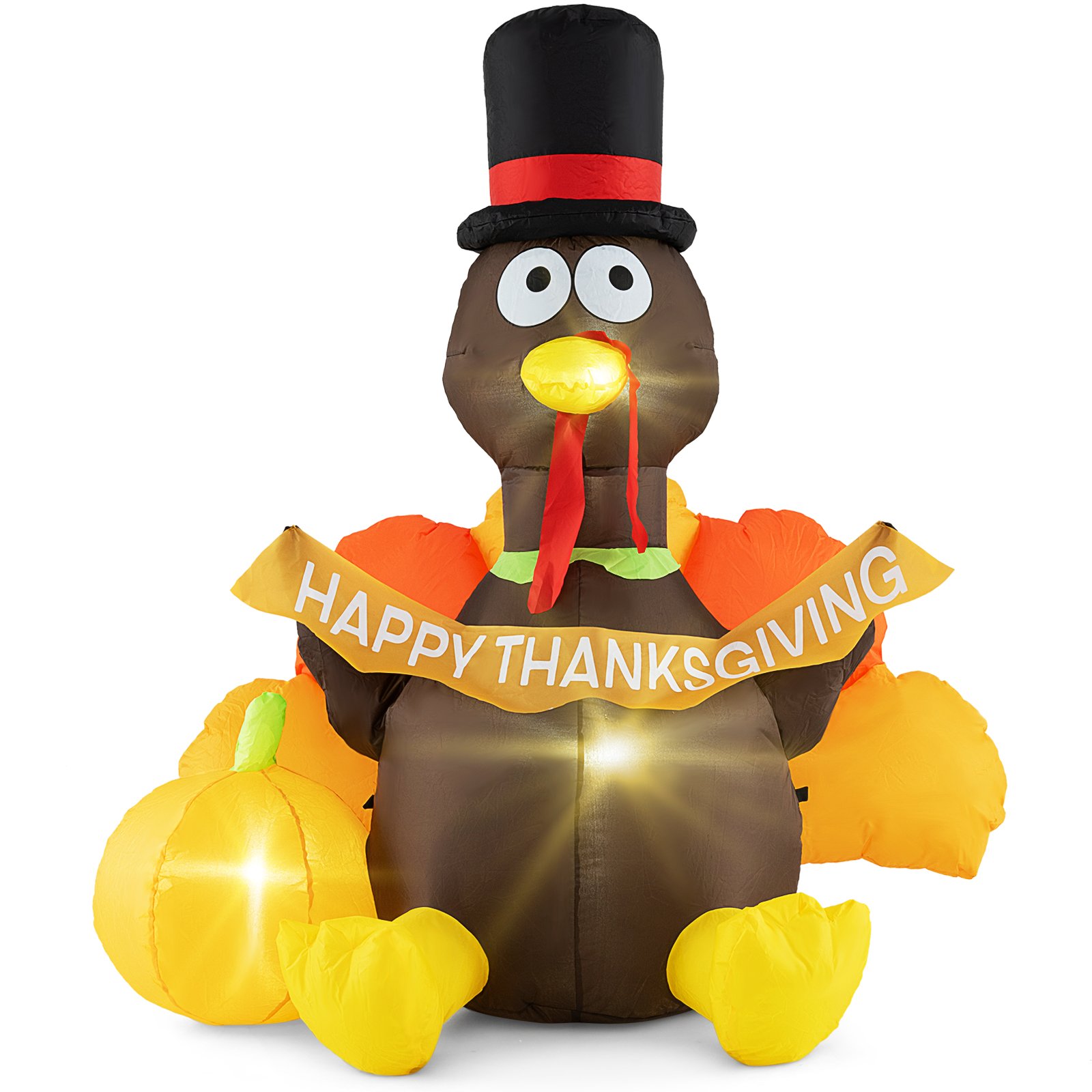 Täispuhutav kalkun koos kõrvitsaga, integreeritud LED-valgustusega tänupühade (Thanksgiving) õuedekoratsioon (kõrgus 150 cm)