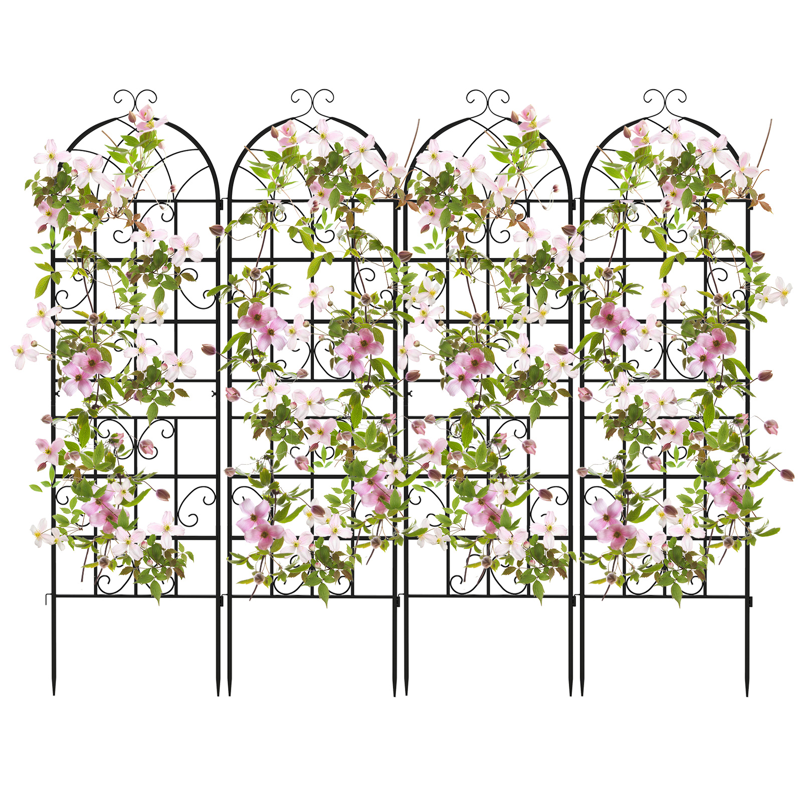 Metalliristikkosetti 4 kpl koristeellinen puutarha-aita, vapaasti seisova säleikkö puutarhaan tulppaukseen musta 180 x 50 cm