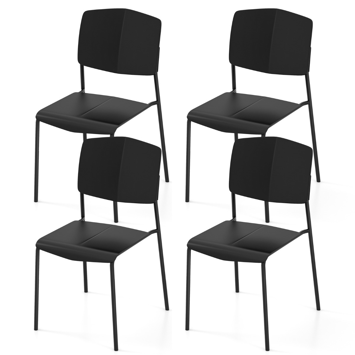 4 ruokapöydän tuolin setti, pinottavat käsinojattomat tuolit selkänojalla, musta, 4 kpl