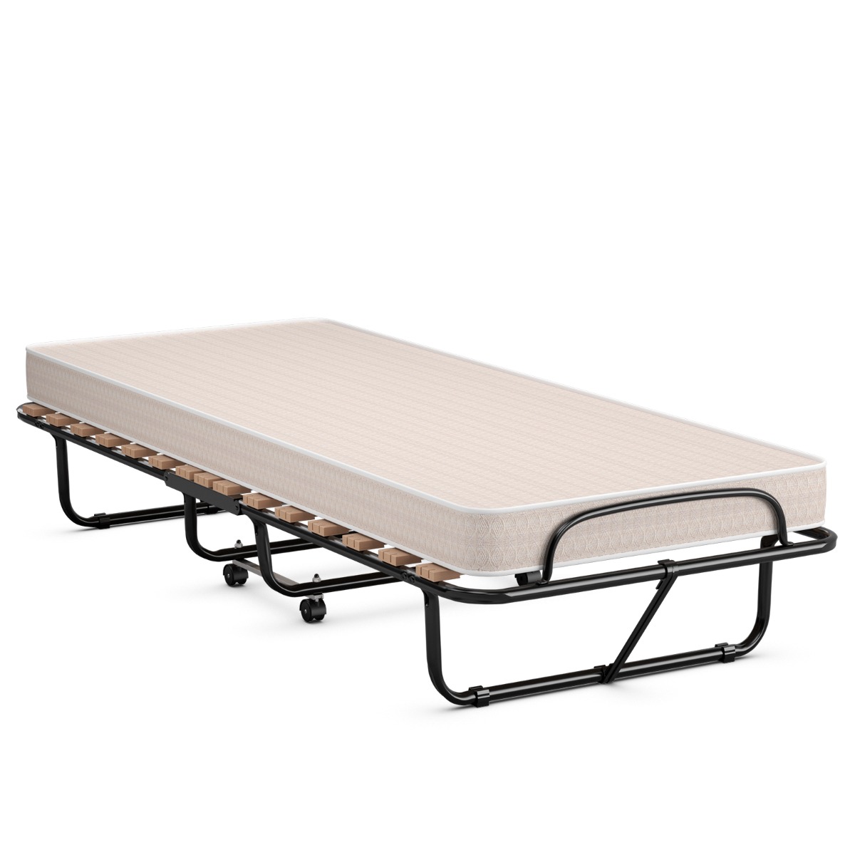 Kannettava vierassänky pyörillä, muistivaahtopatja 80 x 190 x 33 cm, vaalea beige, valmistettu Italiassa
