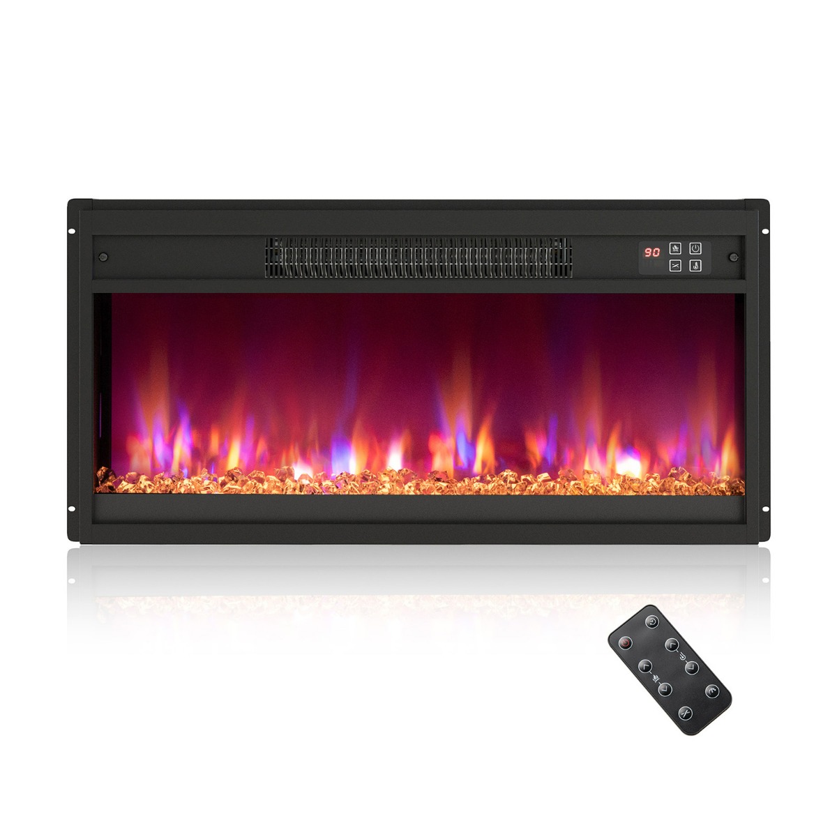 66 cm sähkötakka, 1500 W sisäänrakennettu takkalämmitin kaukosäätimellä, 0,5–9 tunnin ajastin, musta liekki