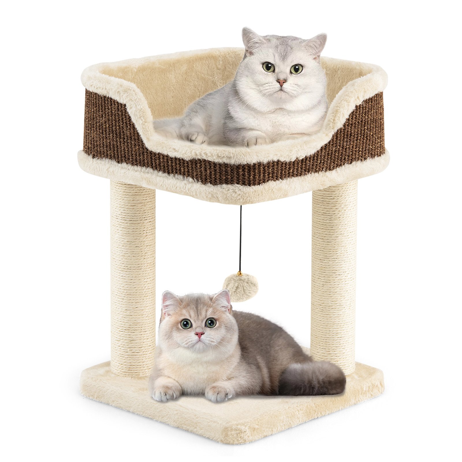 Pieni sisäkissan kiipeilypuu, kissatorni, mukavat pehmoiset sisal-raapimispuut, roikkuva pallo, beige