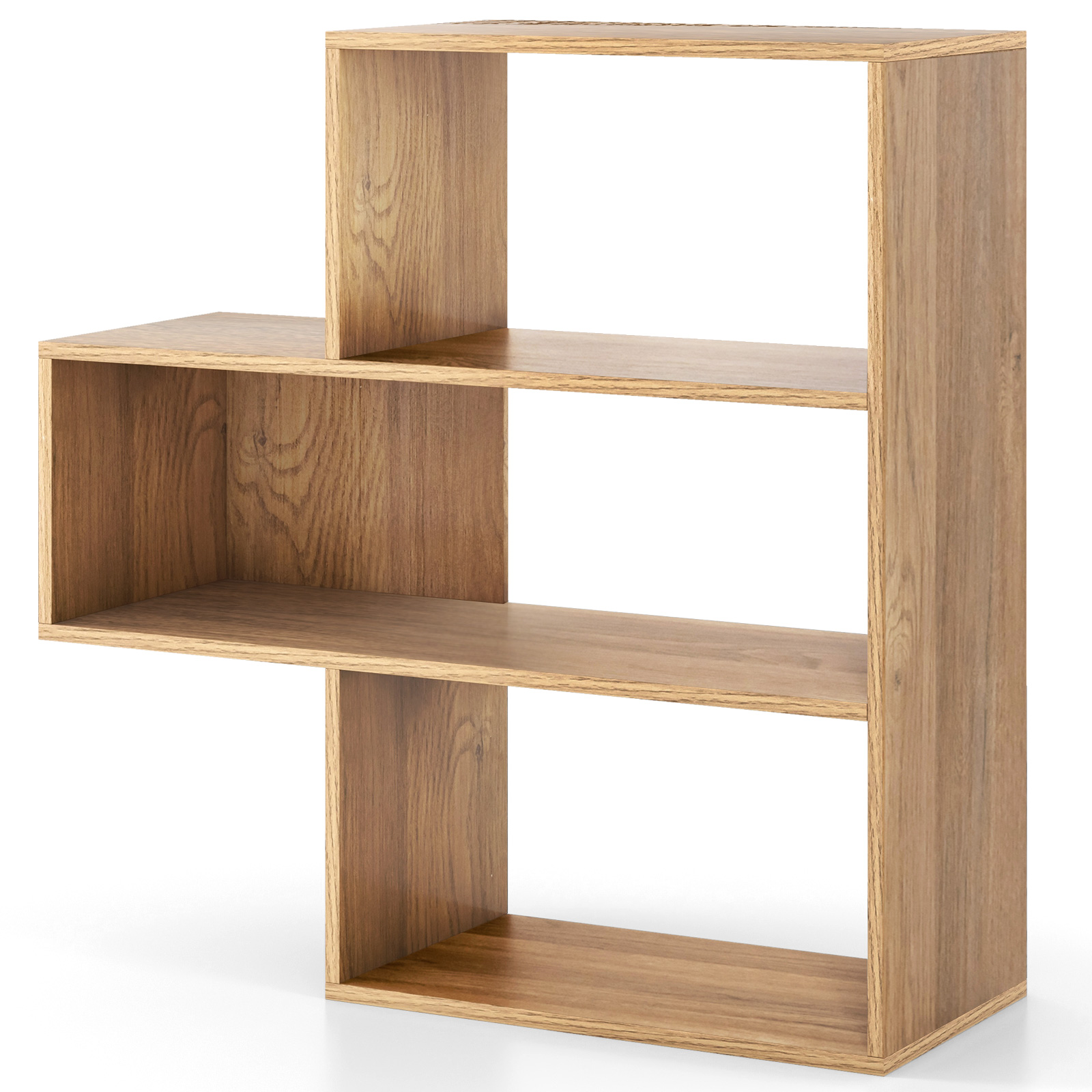 Kupera kirjahylly kaatumissuojalla, 3-tasoinen seisova hylly, tilanjakaja 29,5 x 84 x 83,5 cm, luonnonvärinen