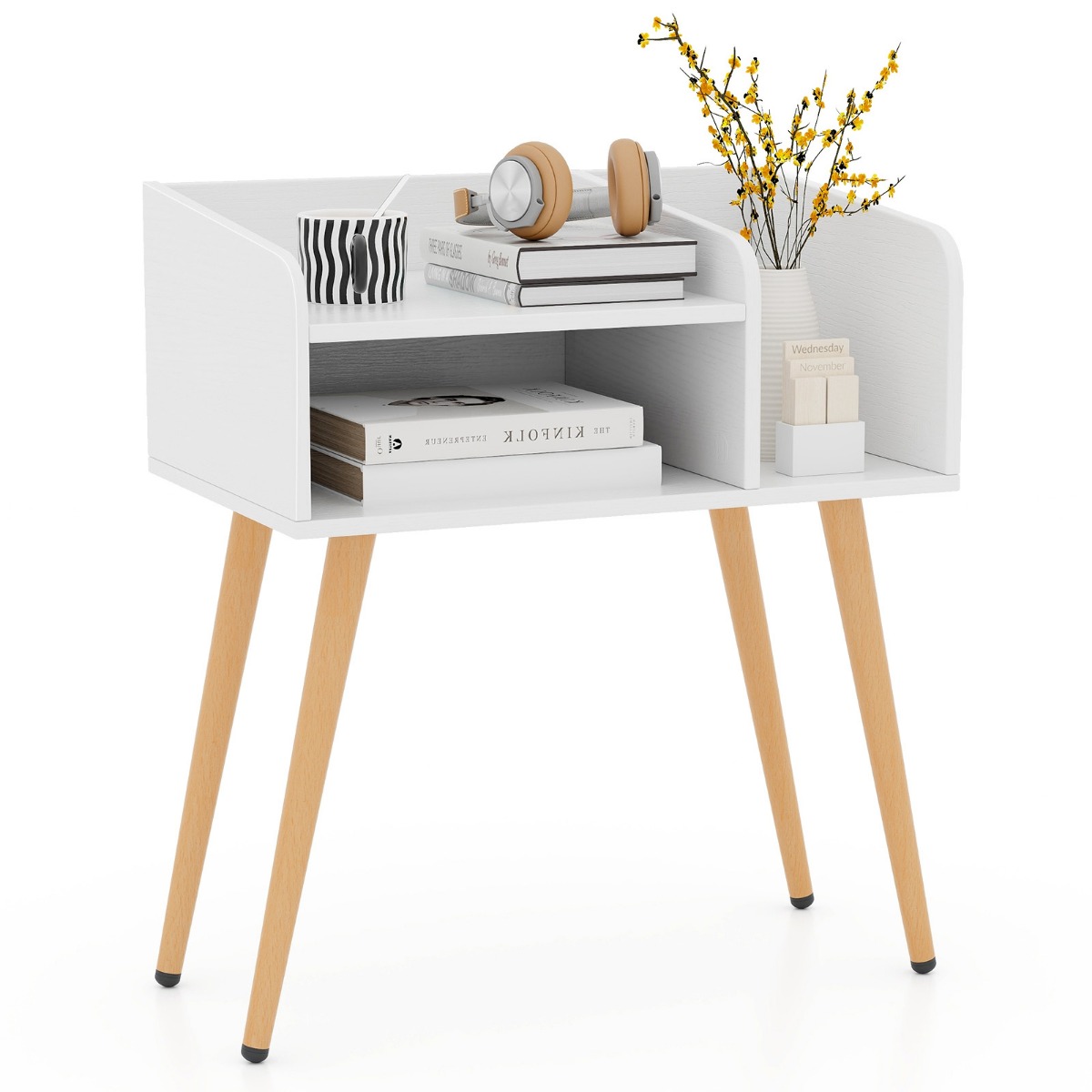 Mid-Century Modern Yöpöytä Avohyllyillä - Valkoinen