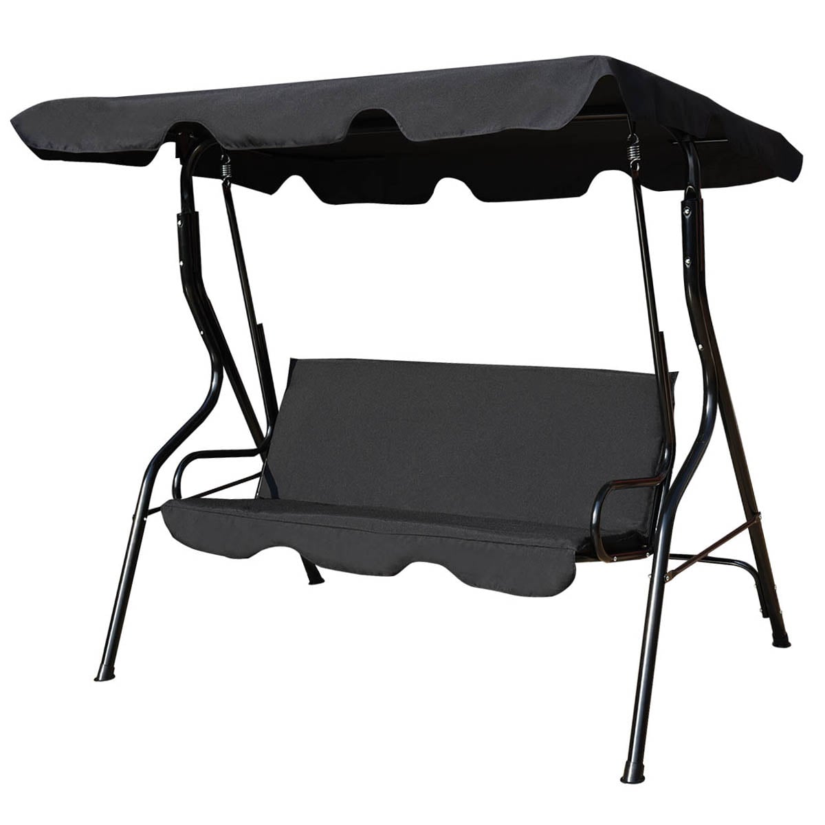 Kolmekohaline Hollywoodi aiakiik koos päikesekatusega (172x154x110 cm) must
