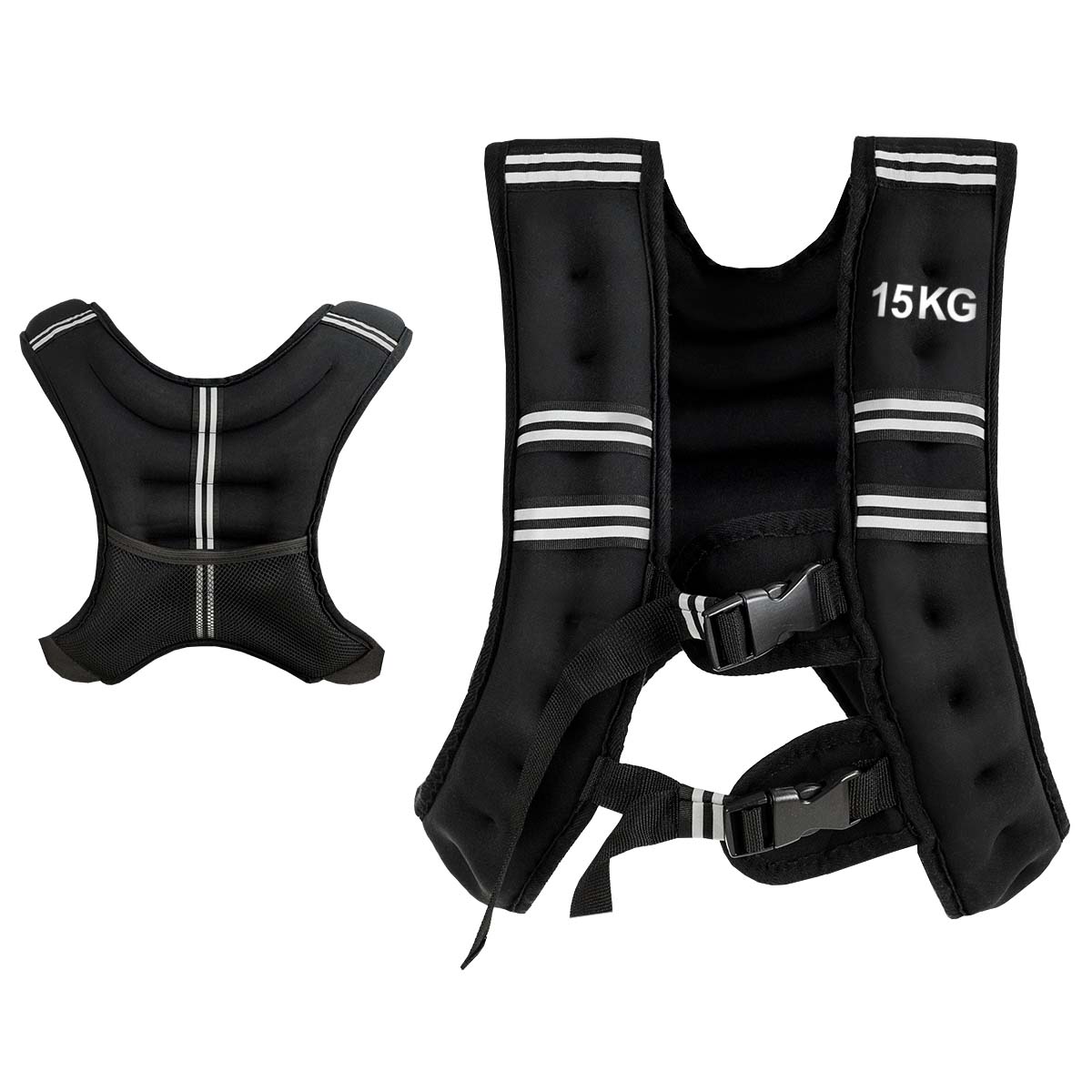 Raskusvest 15 kg helkurribade ja reguleeritava rihmaga (treeningvest), must