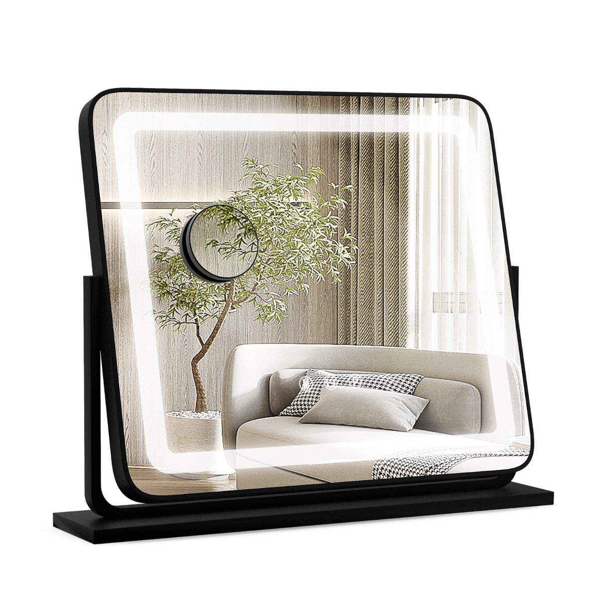 LED-valgustusega lauapealne meigipeegel ja puutetundlik kosmeetikapeegel (56 x 12 x 48 cm), must