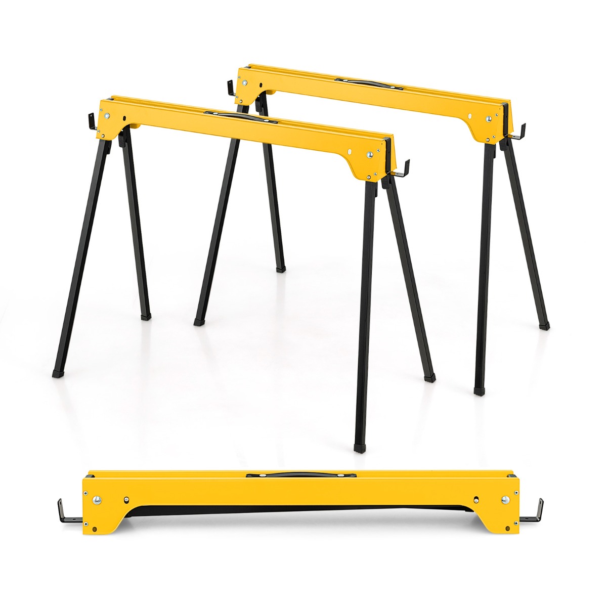 Kompaktsed ja kokkupandavad terasest saepukid (2 tk komplekt, 92 x 48 x 74 cm), kollane