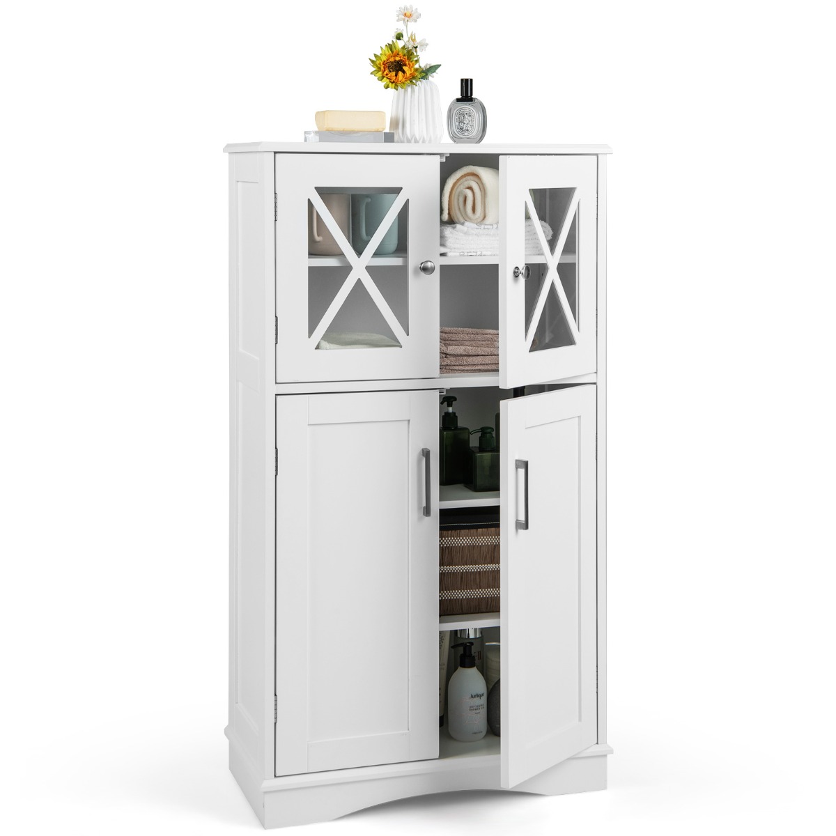 Puinen hylly wc:n takana ovilla ja hyllyillä sekä pesuallas (60 x 30 x 108 cm), valkoinen