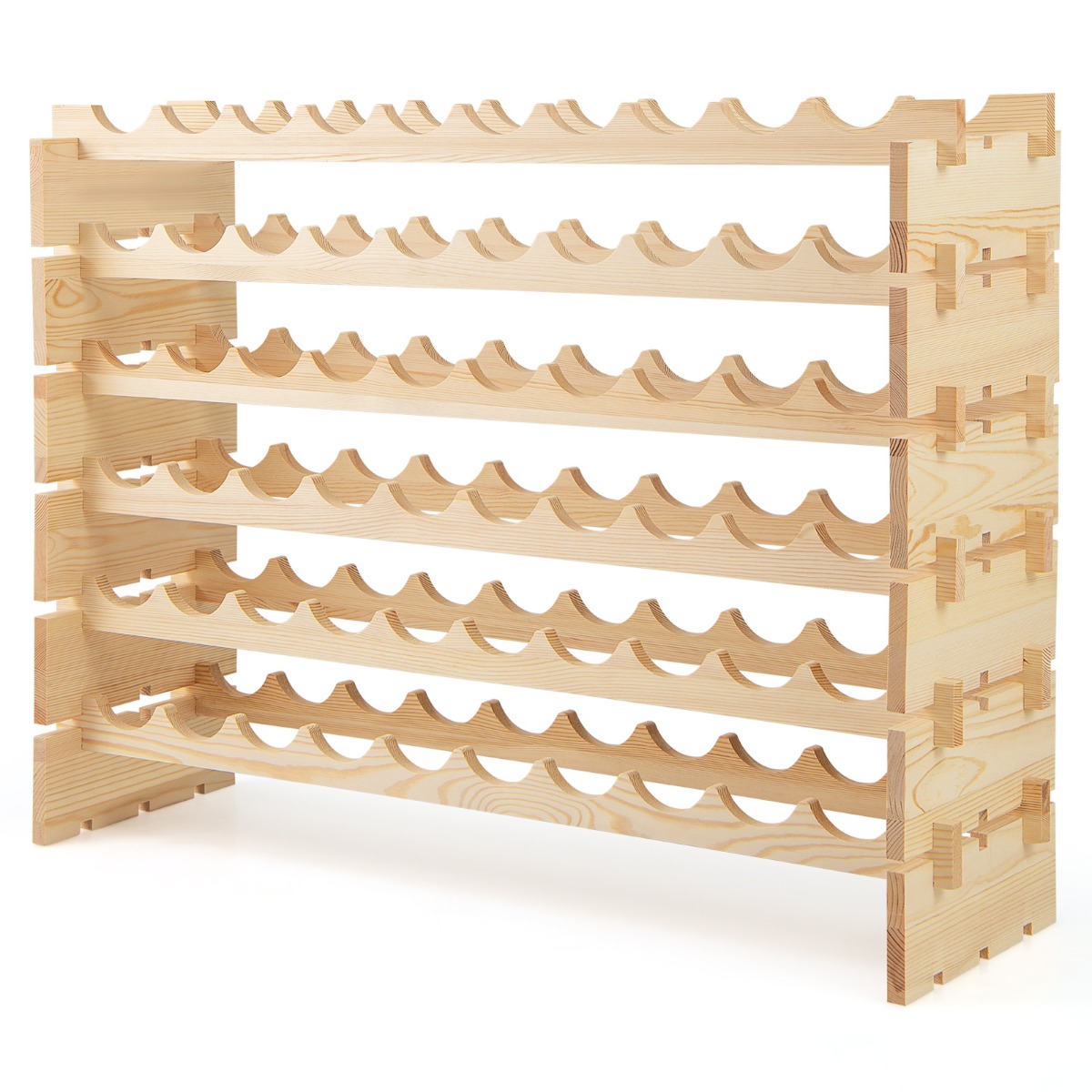 Pinottava modulaarinen viiniteline 60 pullolle, 6-tasoinen pulloteline viinikokoelmille, luonnonvärinen