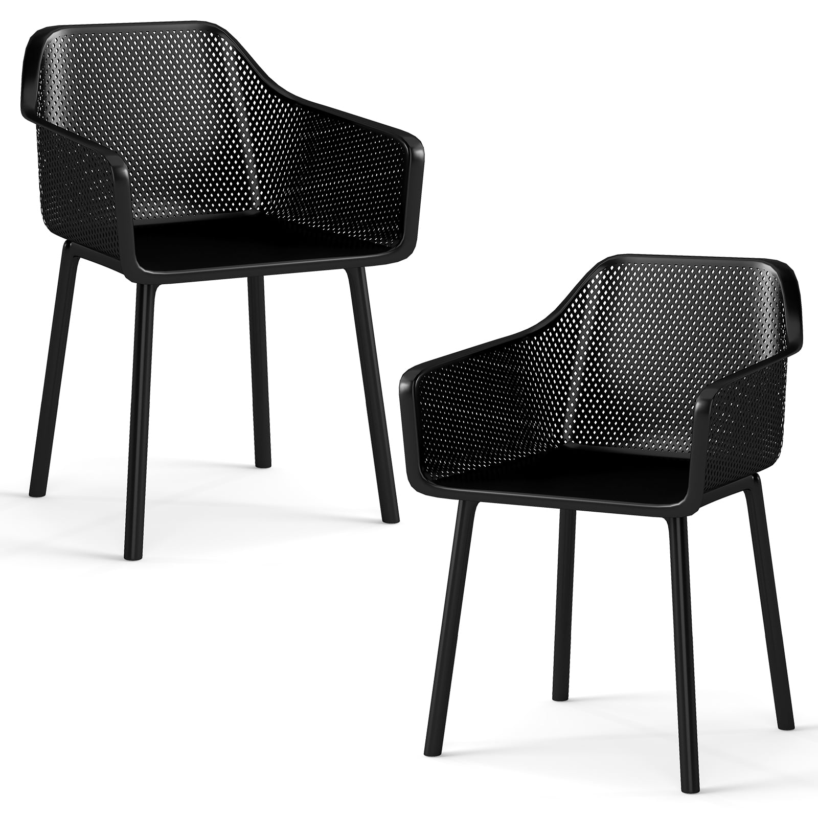 Muoviset ruokapöydän tuolit ja designkeittiötuolit hengittävällä verkkoselkänojalla ja leveällä mukavalla istuimella, 2 kpl, musta