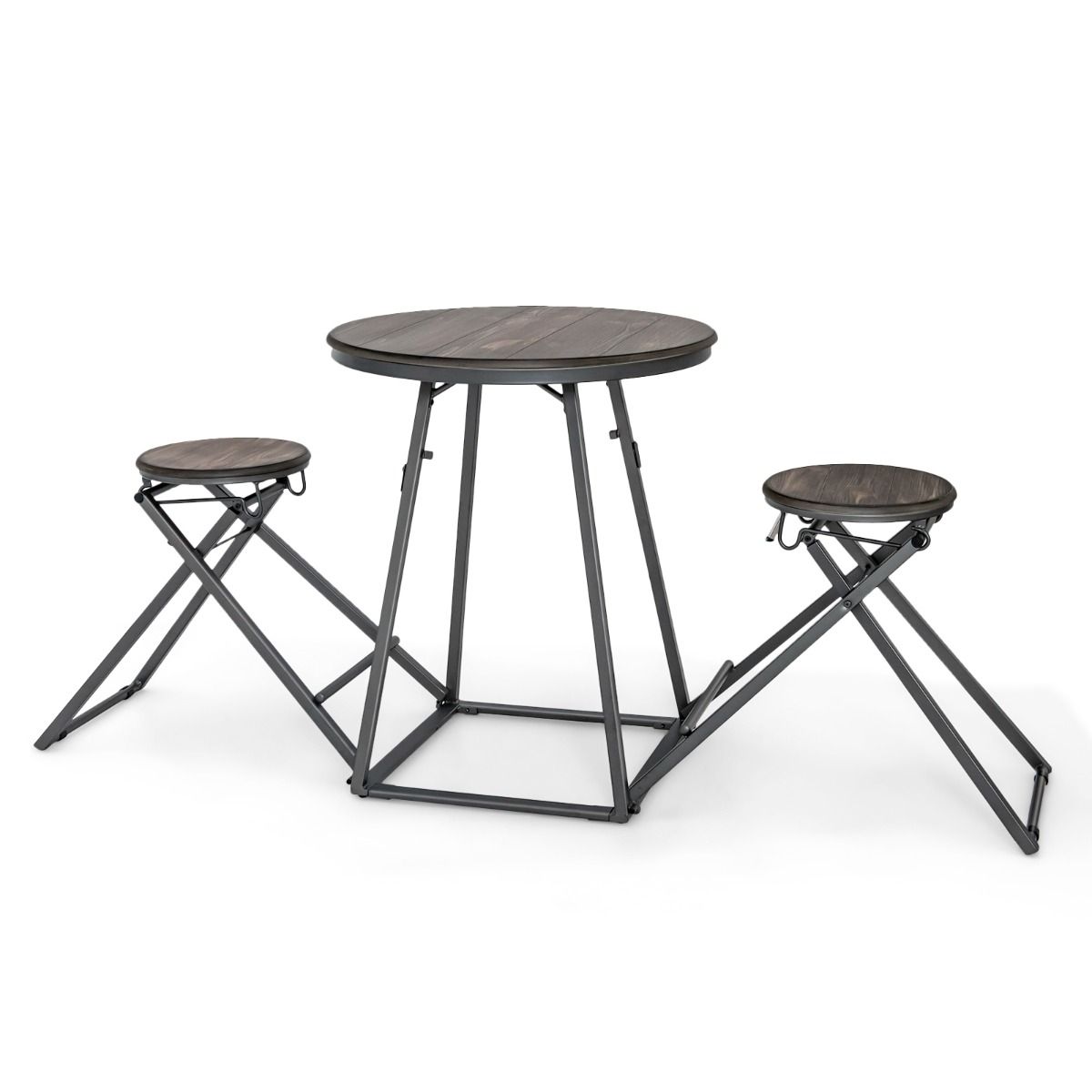 Kokkupandav baari- ja pubimööbli komplekt kahele: kõrge pukklaud ja 2 baaritooli (206,5 x 77,5 x 90 cm), rustikaalne pruun