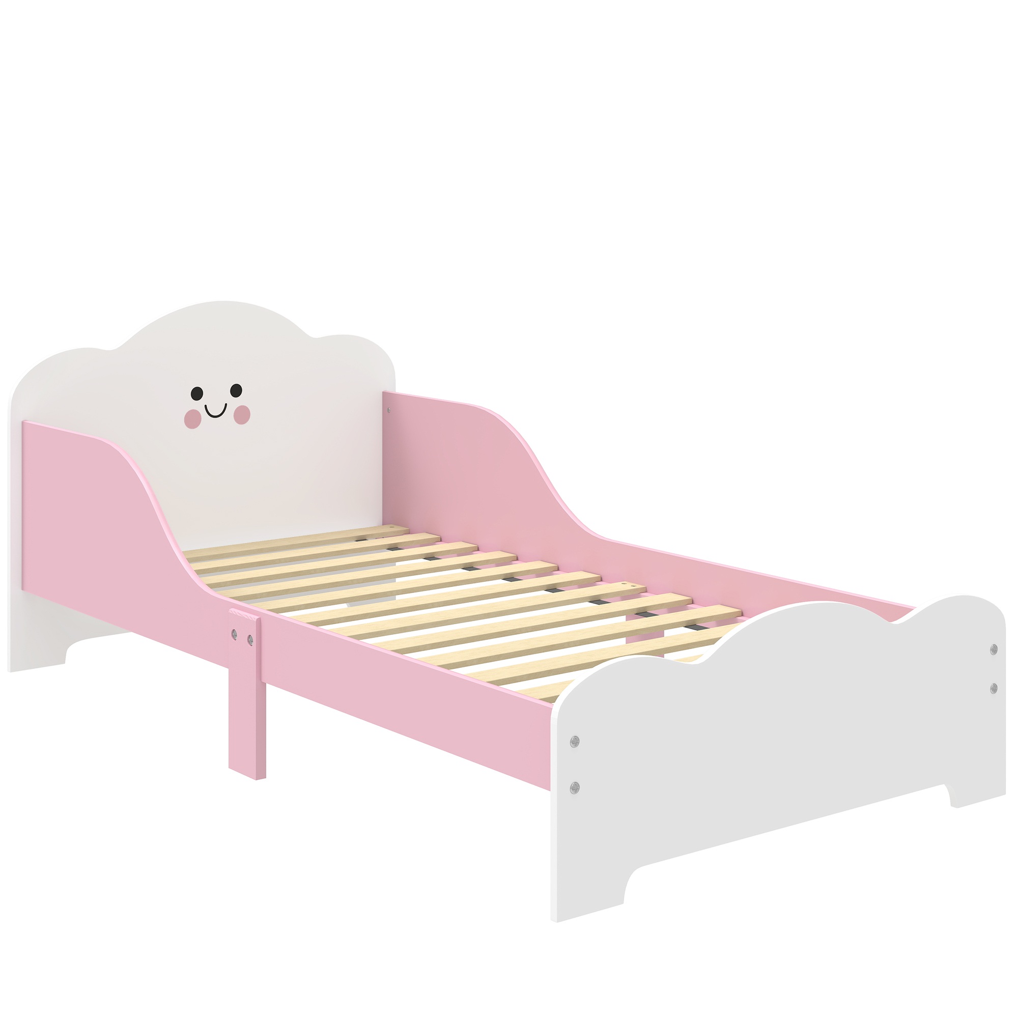 Lastensänky, 140 x 70 cm sängynrunko korkeilla turvalaidoilla 3-6-vuotiaille lapsille, ilman patjaa, pinkki