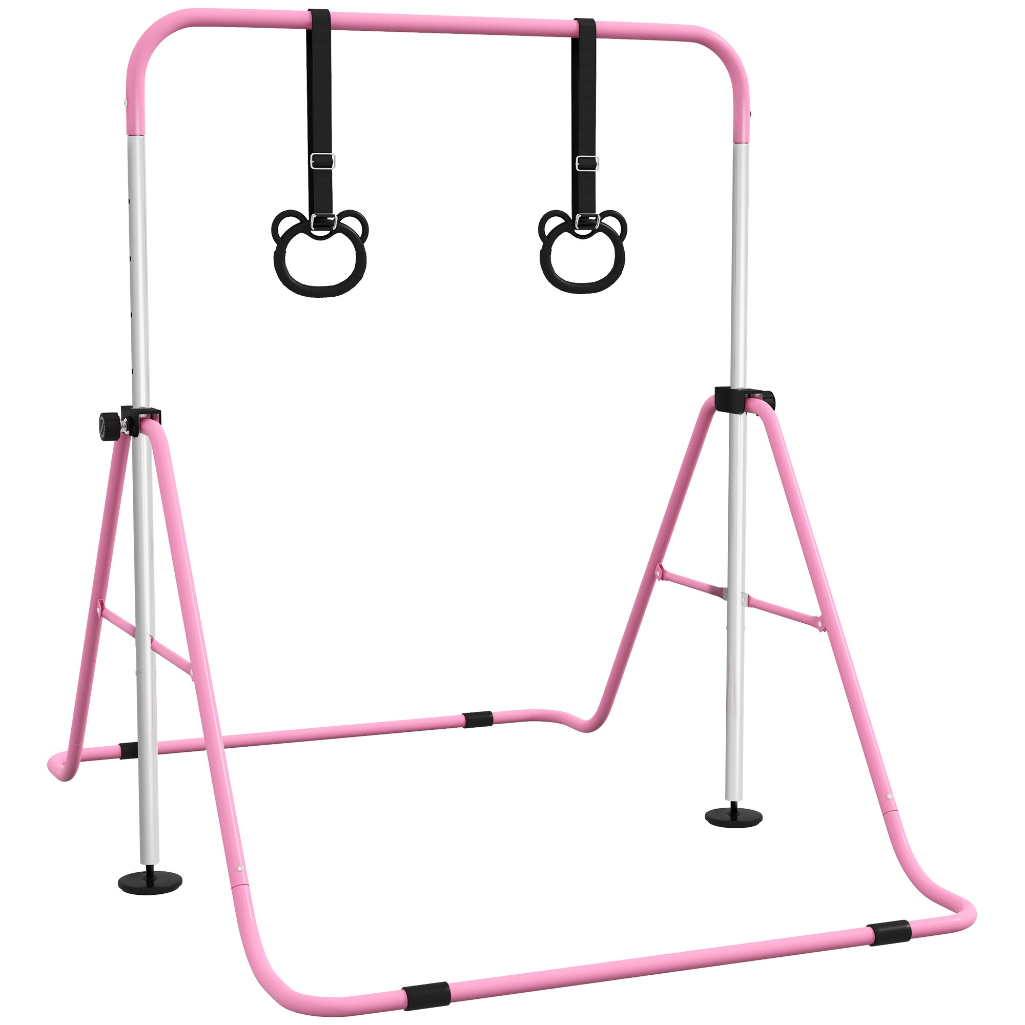 Lasten nojapuut renkailla, korkeussäädettävät, kokoontaitettavat, liukumattomat, teräsrunko, 148x105x88-128 cm, pinkki